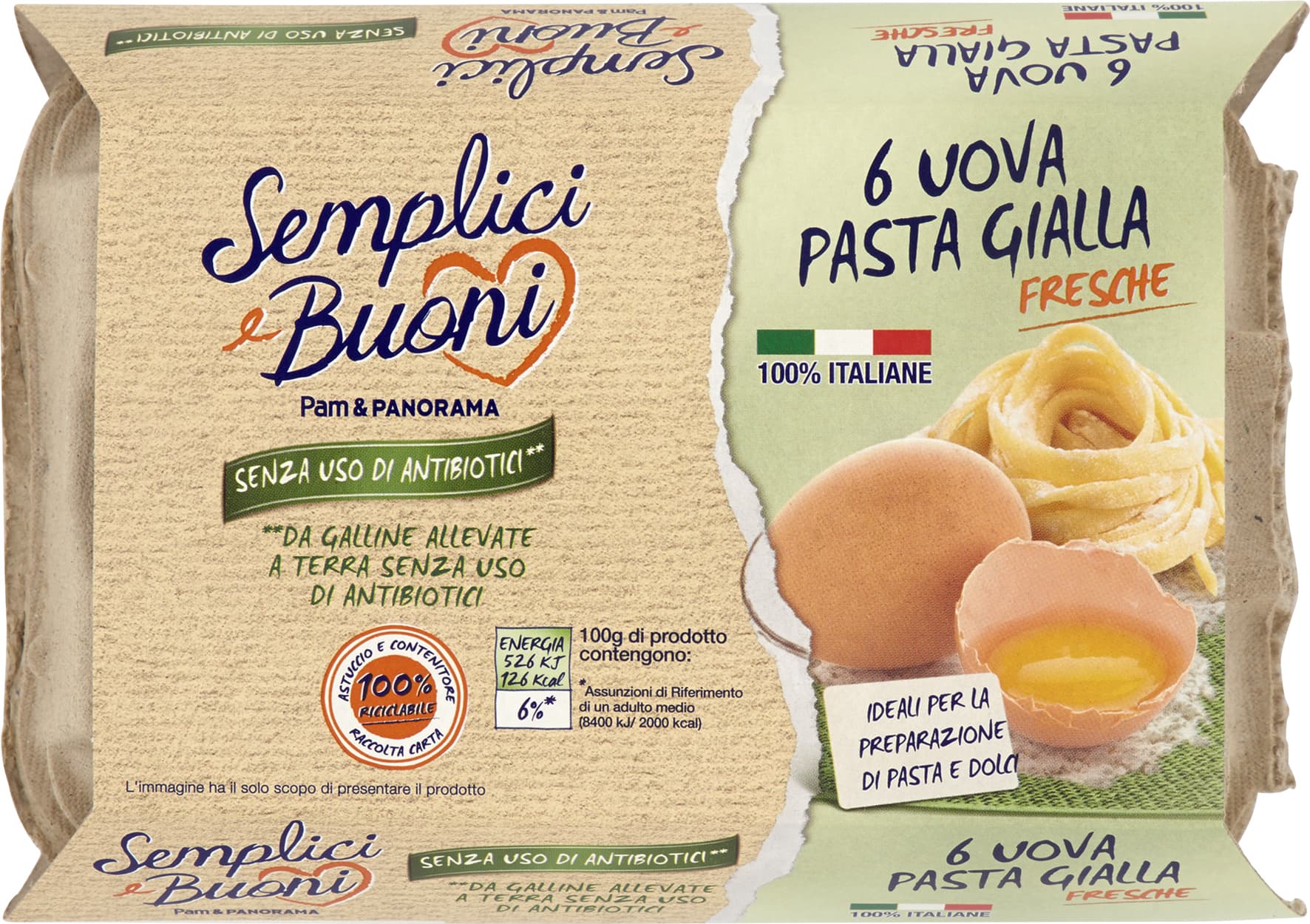 SEMPLICI E BUONI Senza Uso di Antibiotici 6 Uova Pasta Gialla Fresche – immagine 1
