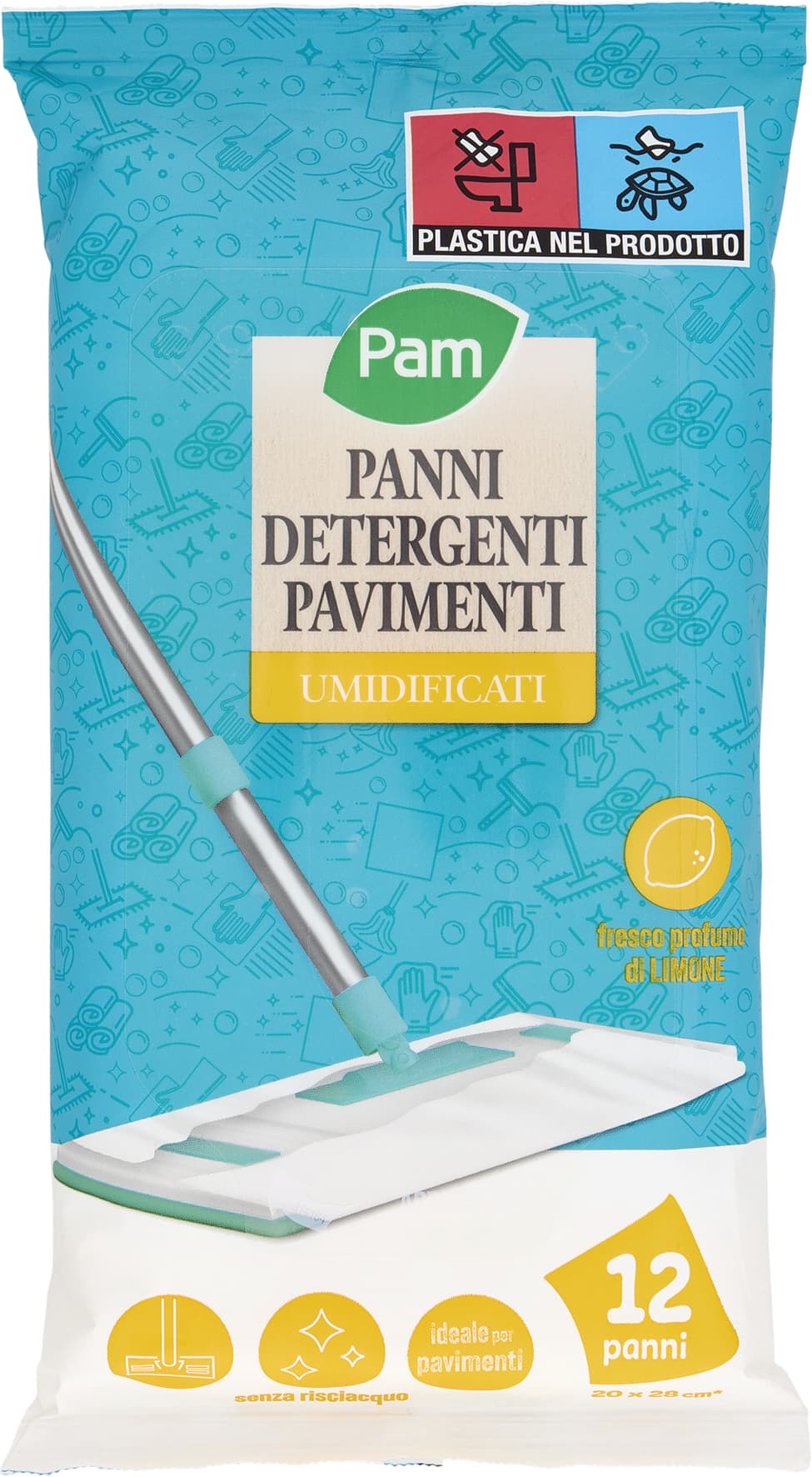 PAM Panni Detergenti Pavimenti Umidificati fresco profumo di Limone 20x28 cm* 12 pz – immagine 1
