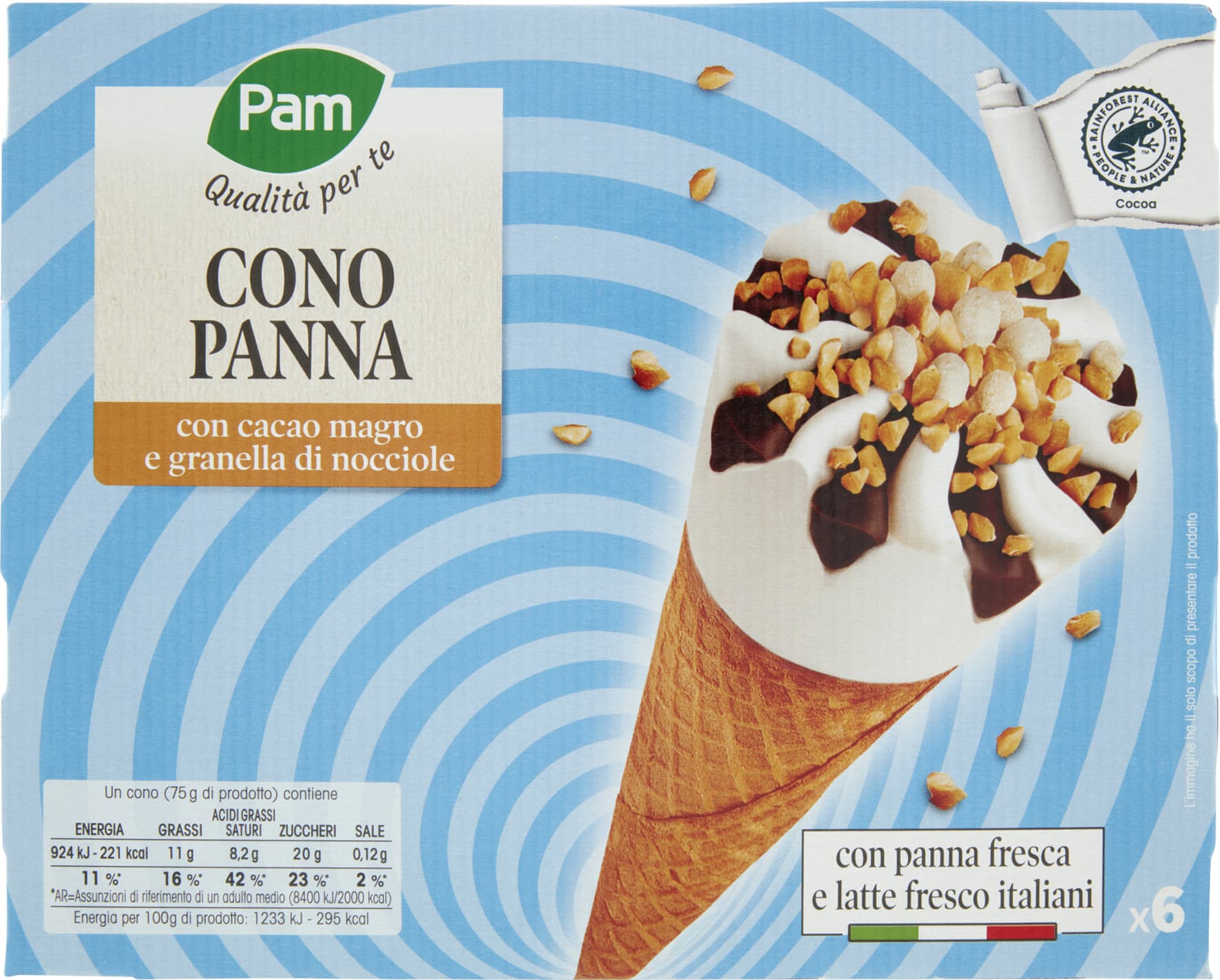 PAM Qualità per te Cono Panna 6 x 75 g – immagine 1