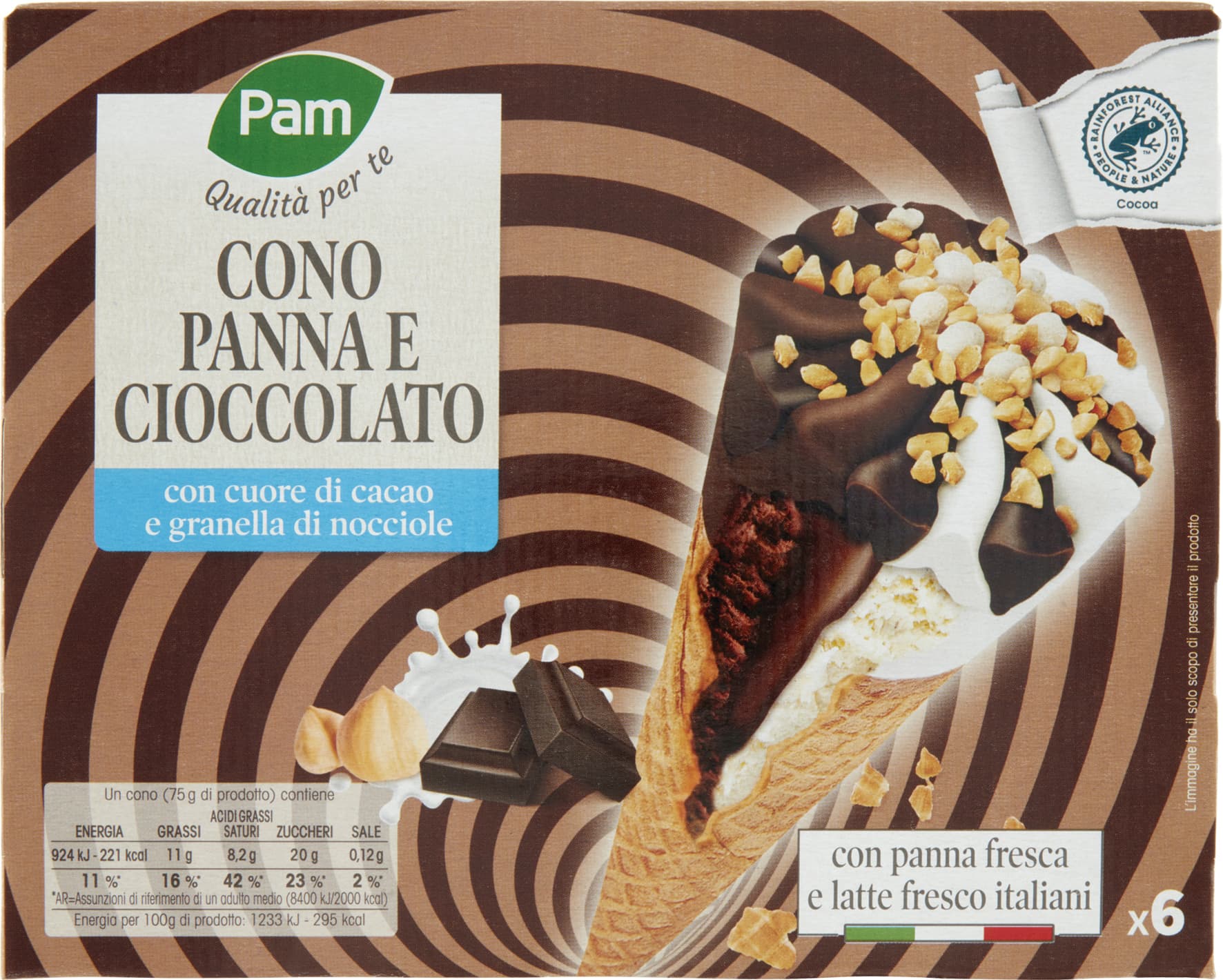 PAM PANORAMA Coni panna e cioccolato 450g (75g x 6) – immagine 1