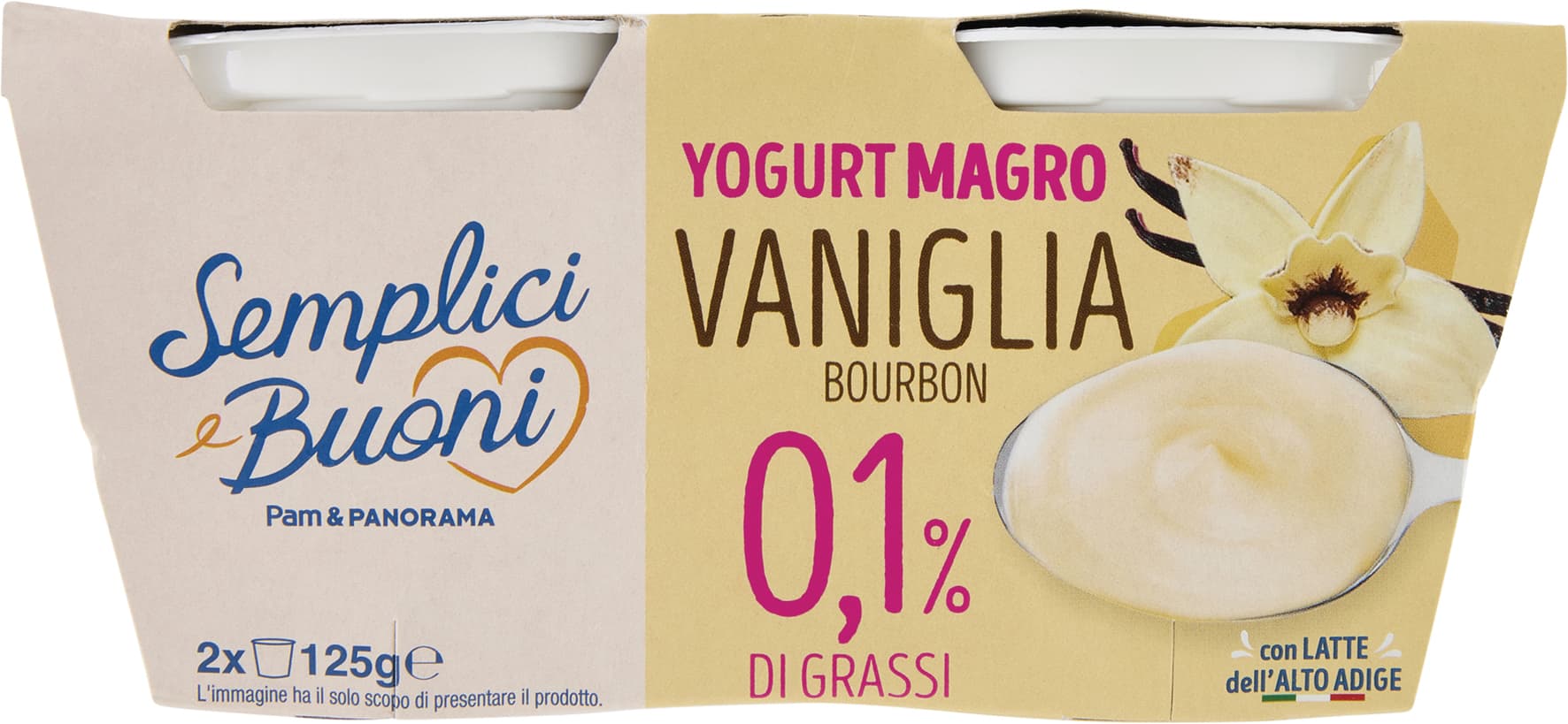 SEMPLICI E BUONI 0,1% di Grassi Yogurt Magro Vaniglia Bourbon 2 x 125 g – immagine 1