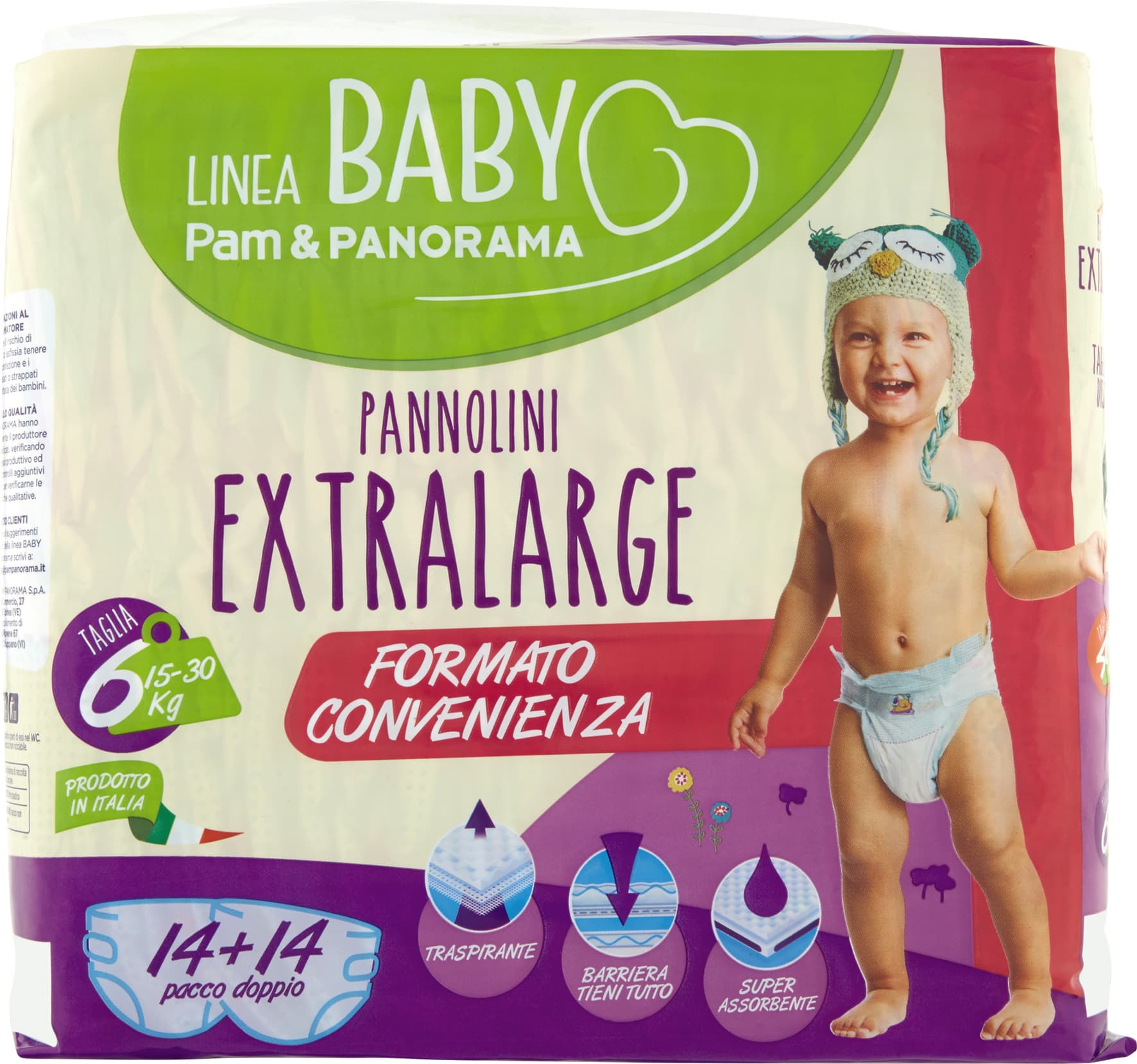 PAM PANORAMA Linea Baby Pannolini Extralarg Taglia 6 15-30 kg 14+14 pz – immagine 1