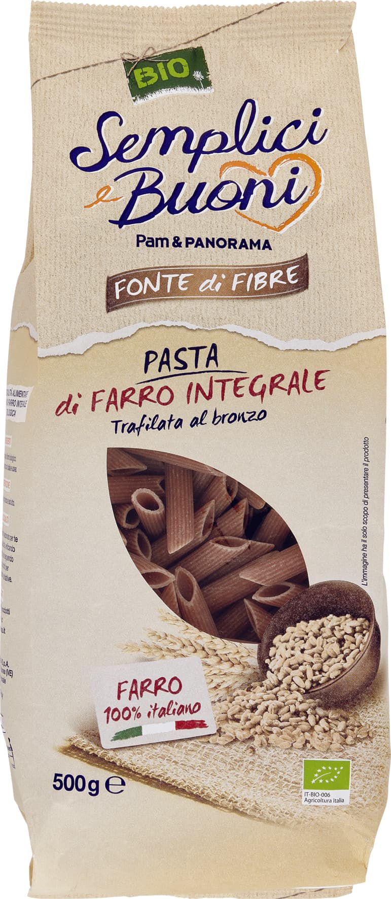 SEMPLICI E BUONI Fonte di Fibre Penne di Farro Integrale BIO 500 g – immagine 1