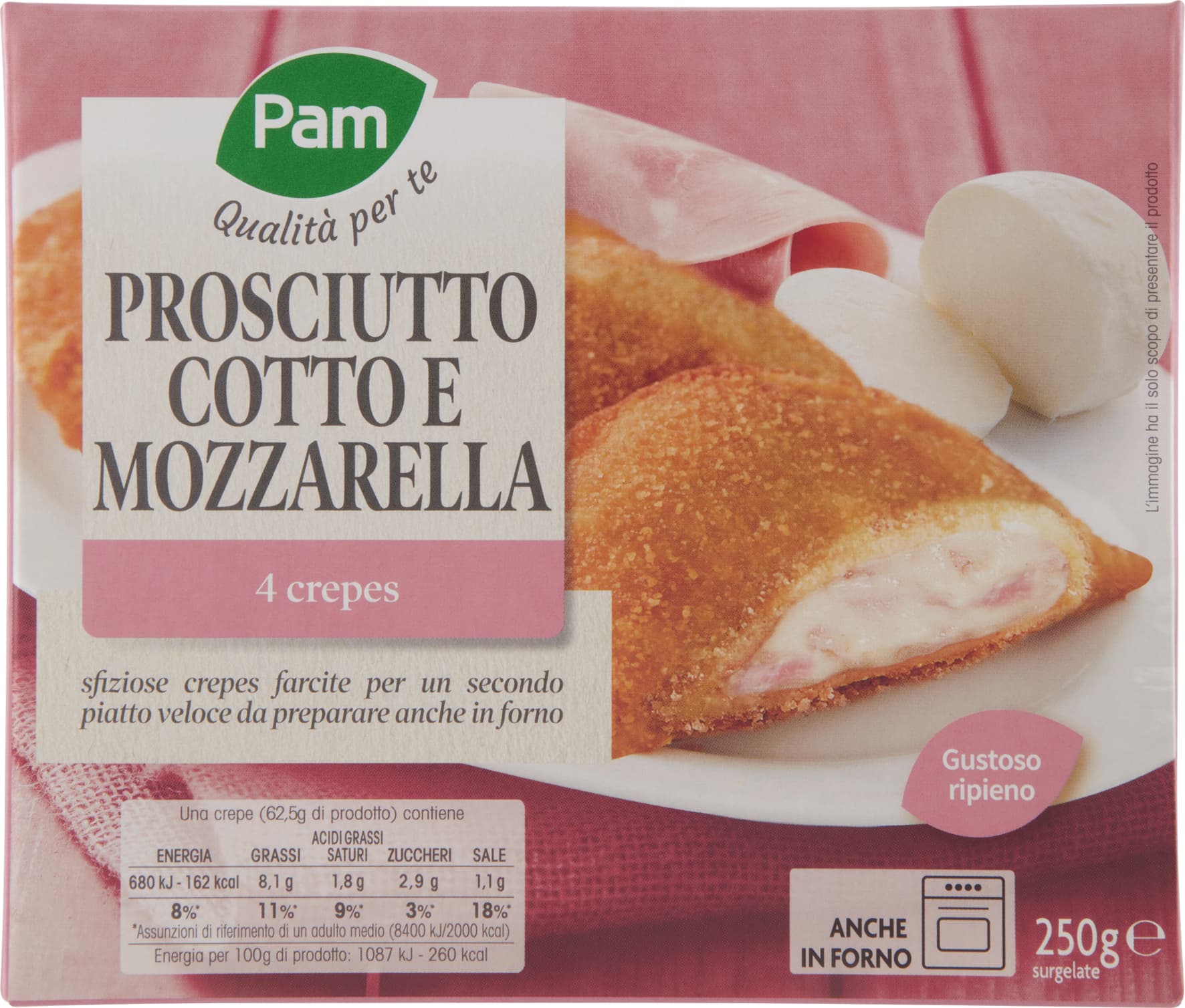PAM Qualità per te Prosciutto Cotto e Mozzarella 4 crepes surgelate 4 x 62,5 g – immagine 1