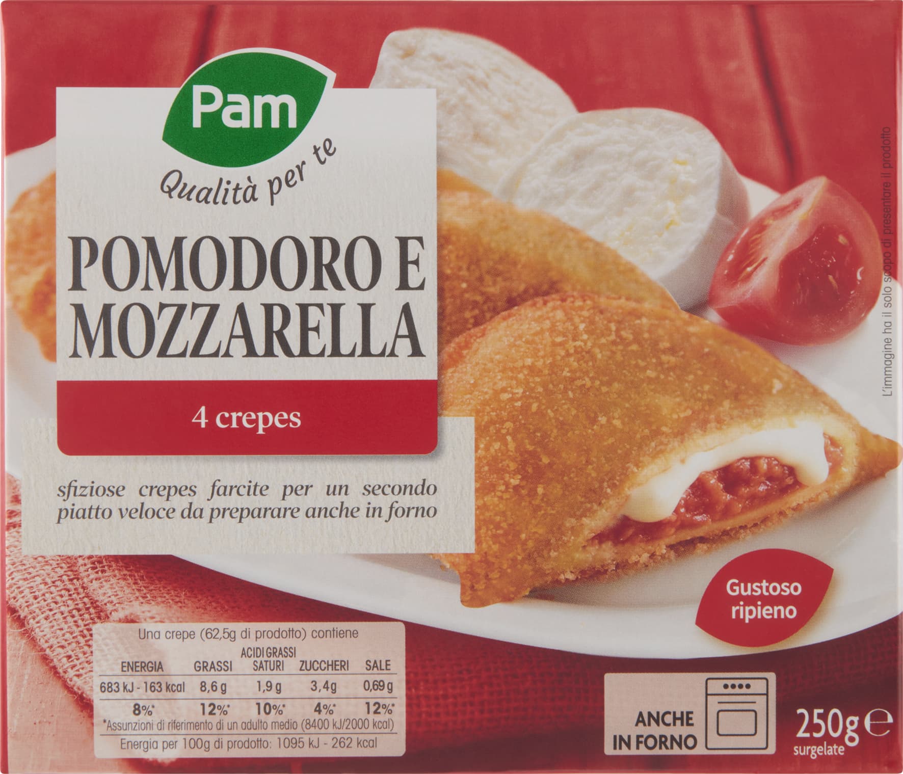 PAM Qualità per te Pomodoro e Mozzarella 4 crepes surgelate 4 x 62,5 g – immagine 1
