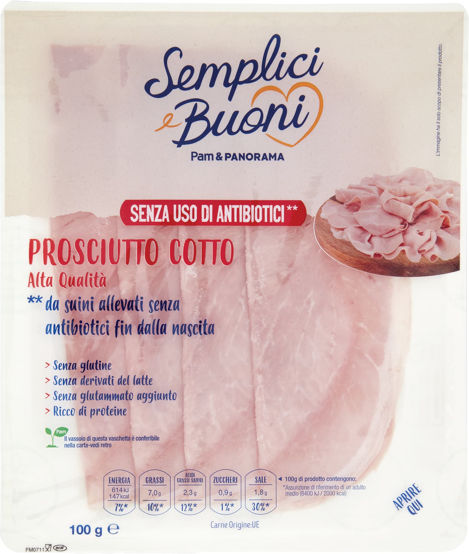 SEMPLICI E BUONI Prosciutto Cotto Alta Qualità 100 g – immagine 1