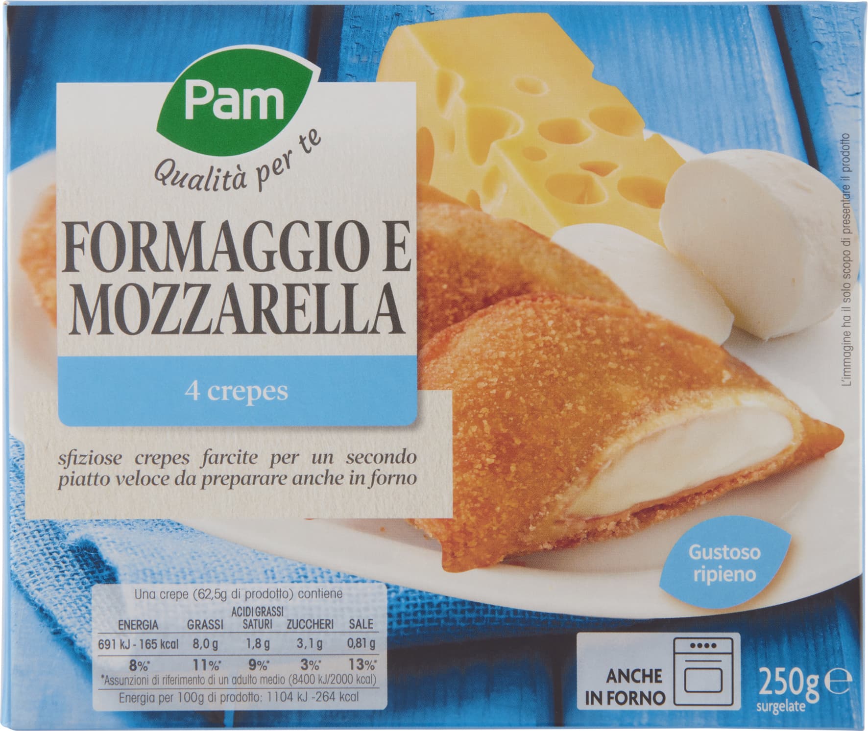 PAM Qualità per te Formaggio e Mozzarella 4 crepes surgelate 4 x 62,5 g – immagine 1