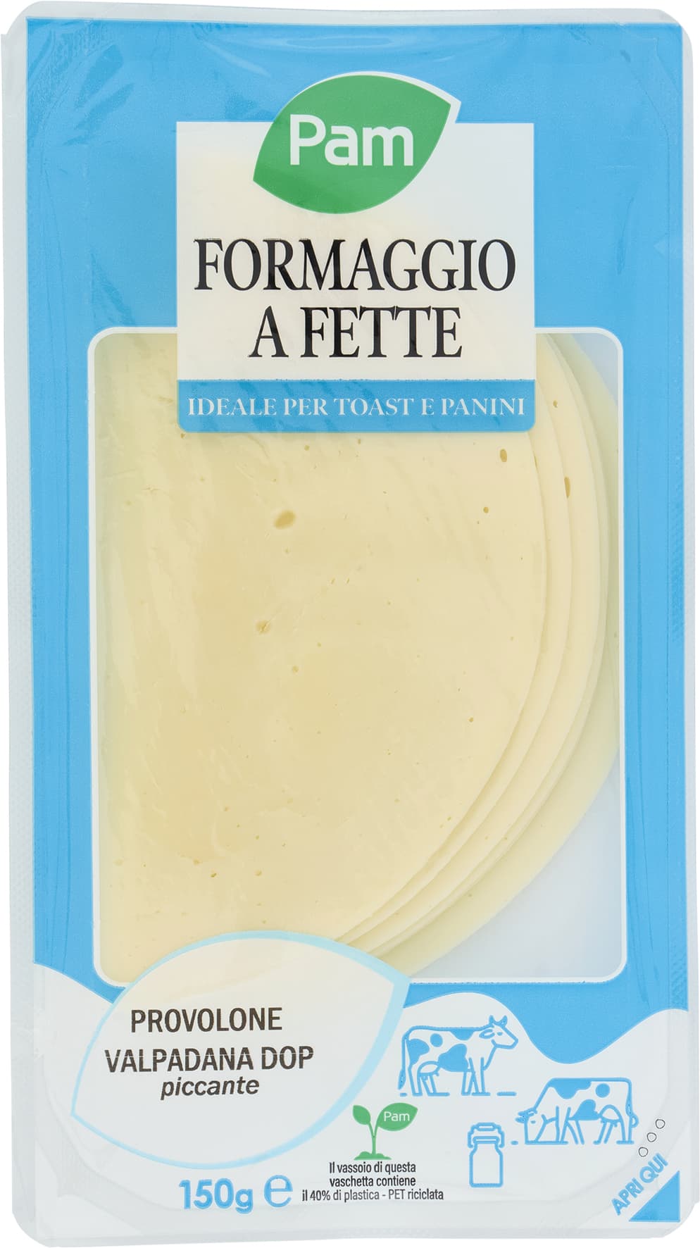 PAM Qualità per te Formaggio a Fette Provolone Valpadana DOP piccante 150 g – immagine 1