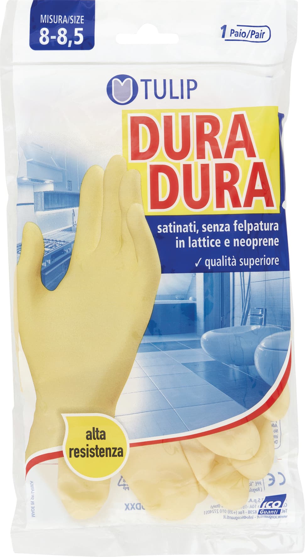 Tulip Dura Dura Guanti satinati, senza felpatura in lattice e neoprene Misura 8-8,5 1 Paio – immagine 1