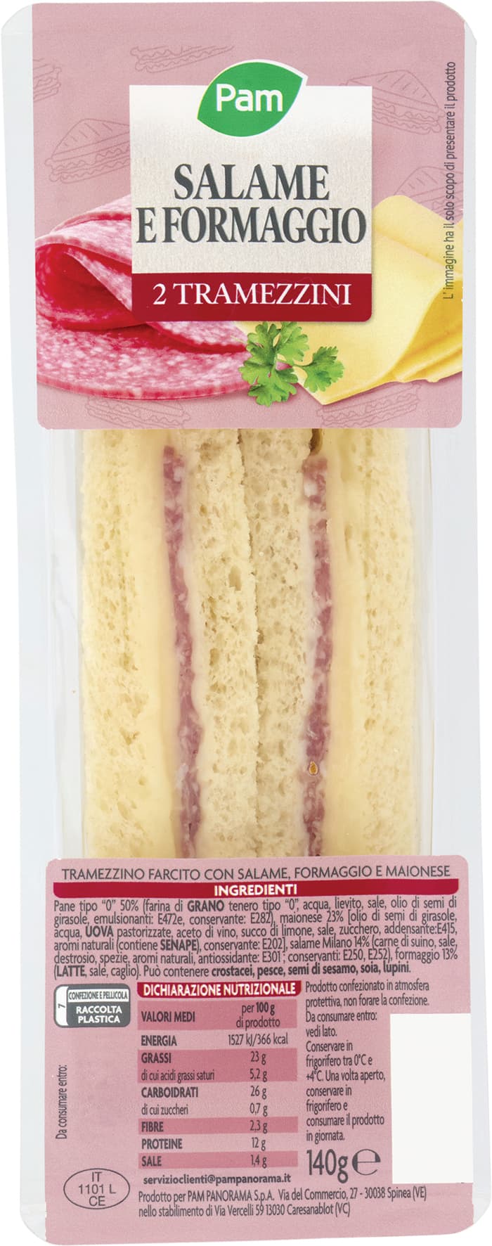 PAM Salame e Formaggio 2 Tramezzini 140 g – immagine 1