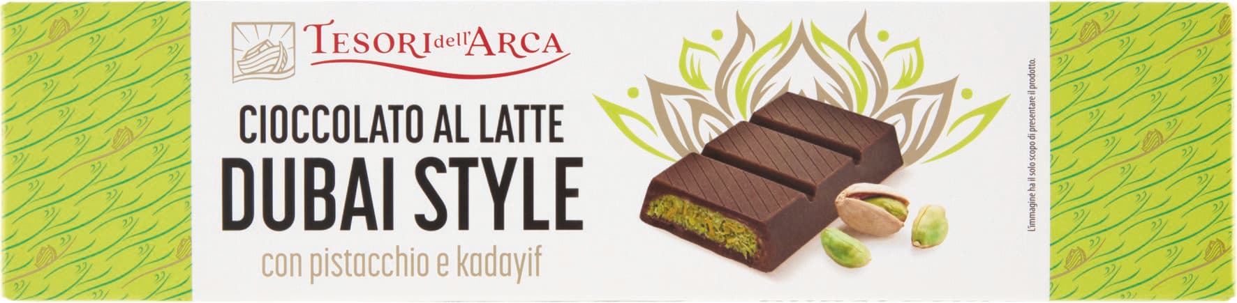 TESORI DELL'ARCA Cioccolato al Latte Dubai Style con pistacchio e kadayif 145 g – immagine 1