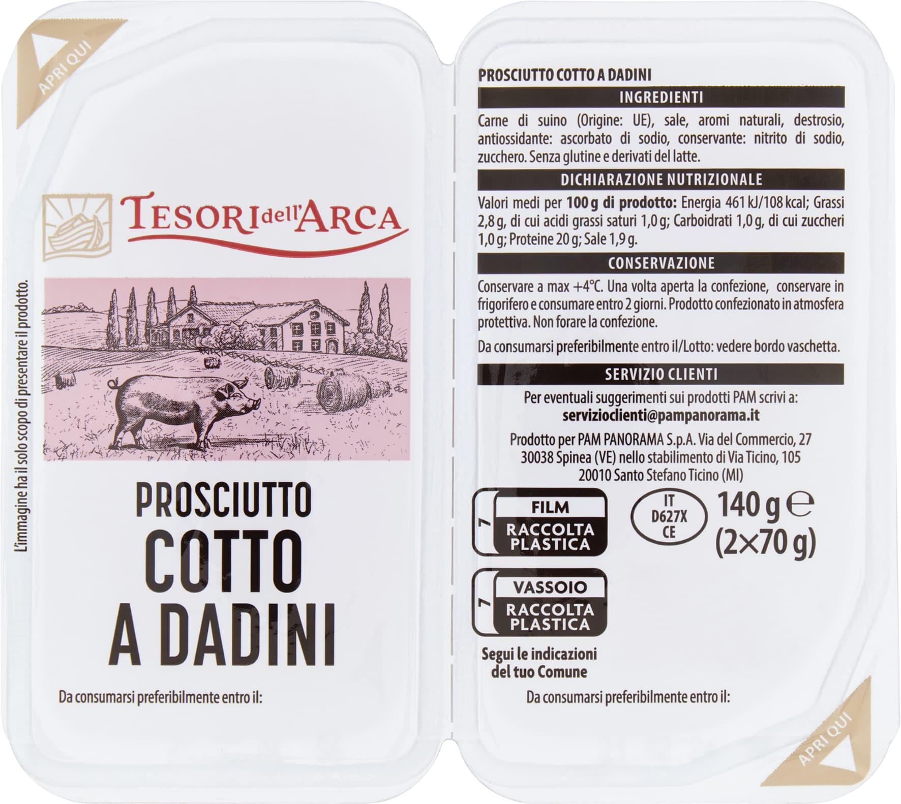 TESORI DELL'ARCA Prosciutto Cotto a Dadini 2 x 70 g – immagine 1
