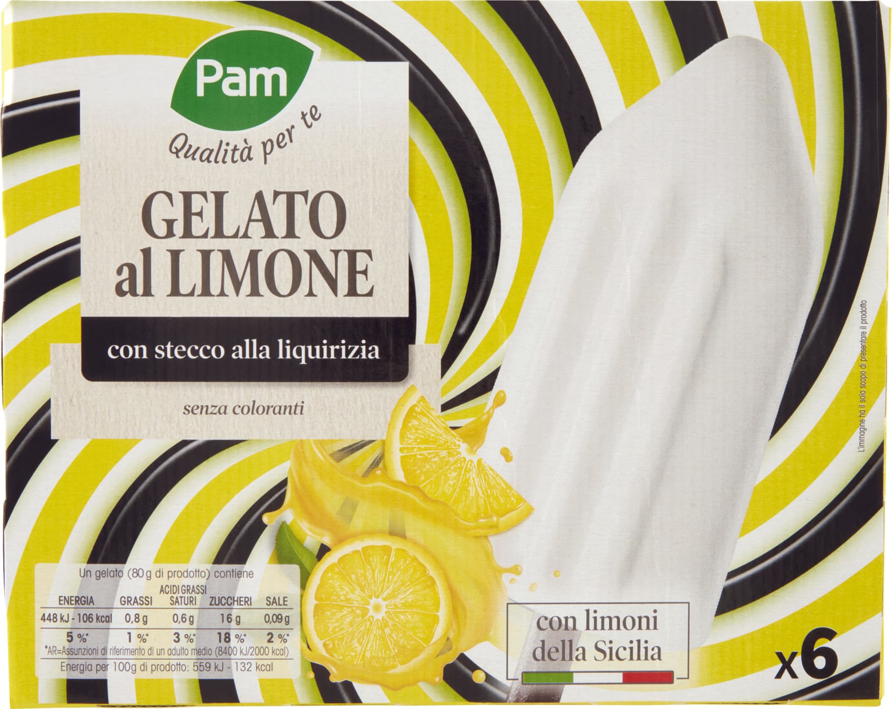PAM PANORAMA Gelati al limone con stecco alla liquirizia 480g (80g x 6) – immagine 1