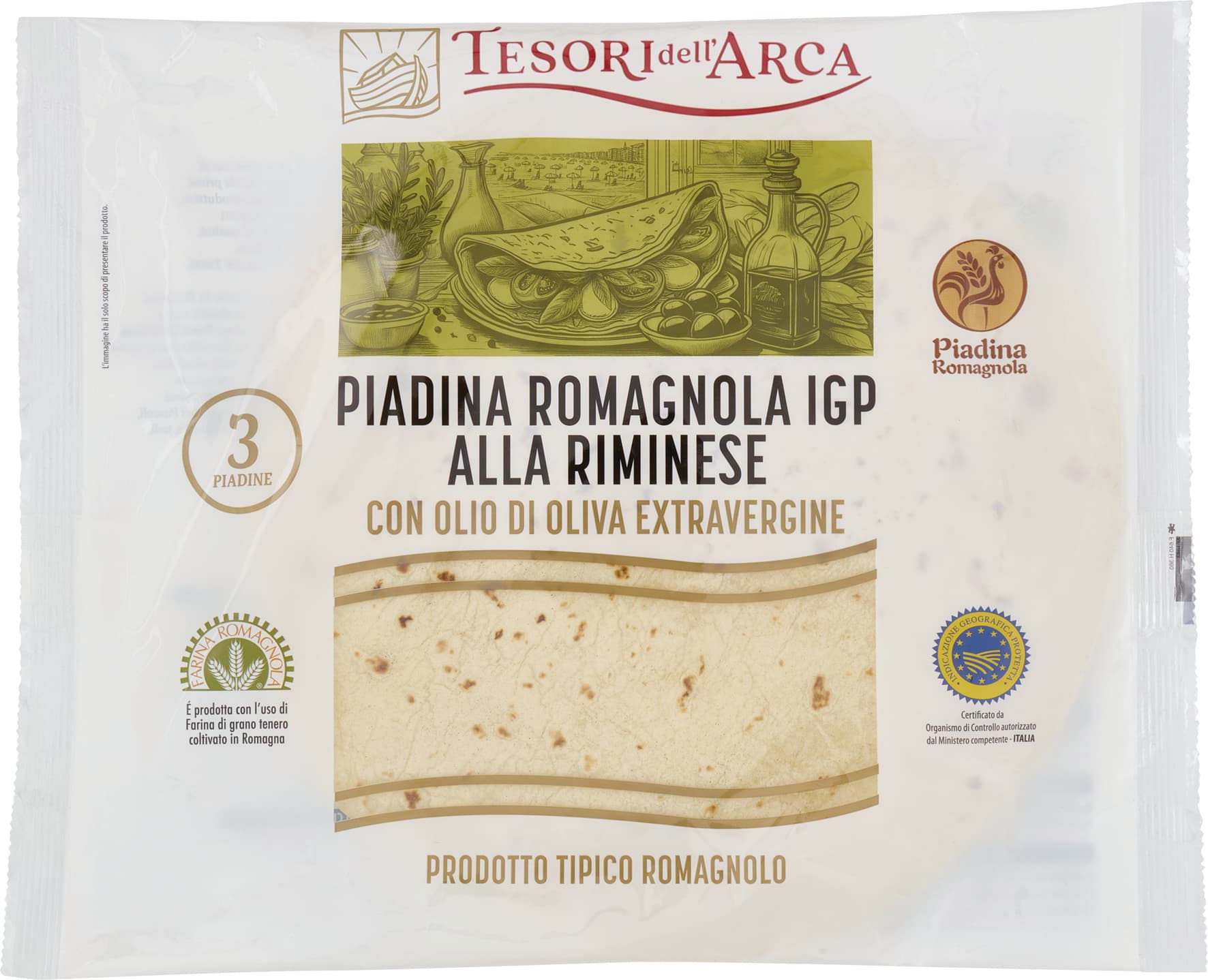 TESORI DELL'ARCA Piadina Romagnola IGP alla Riminese con Olio di Oliva Extravergine 3 x 120 g – immagine 1