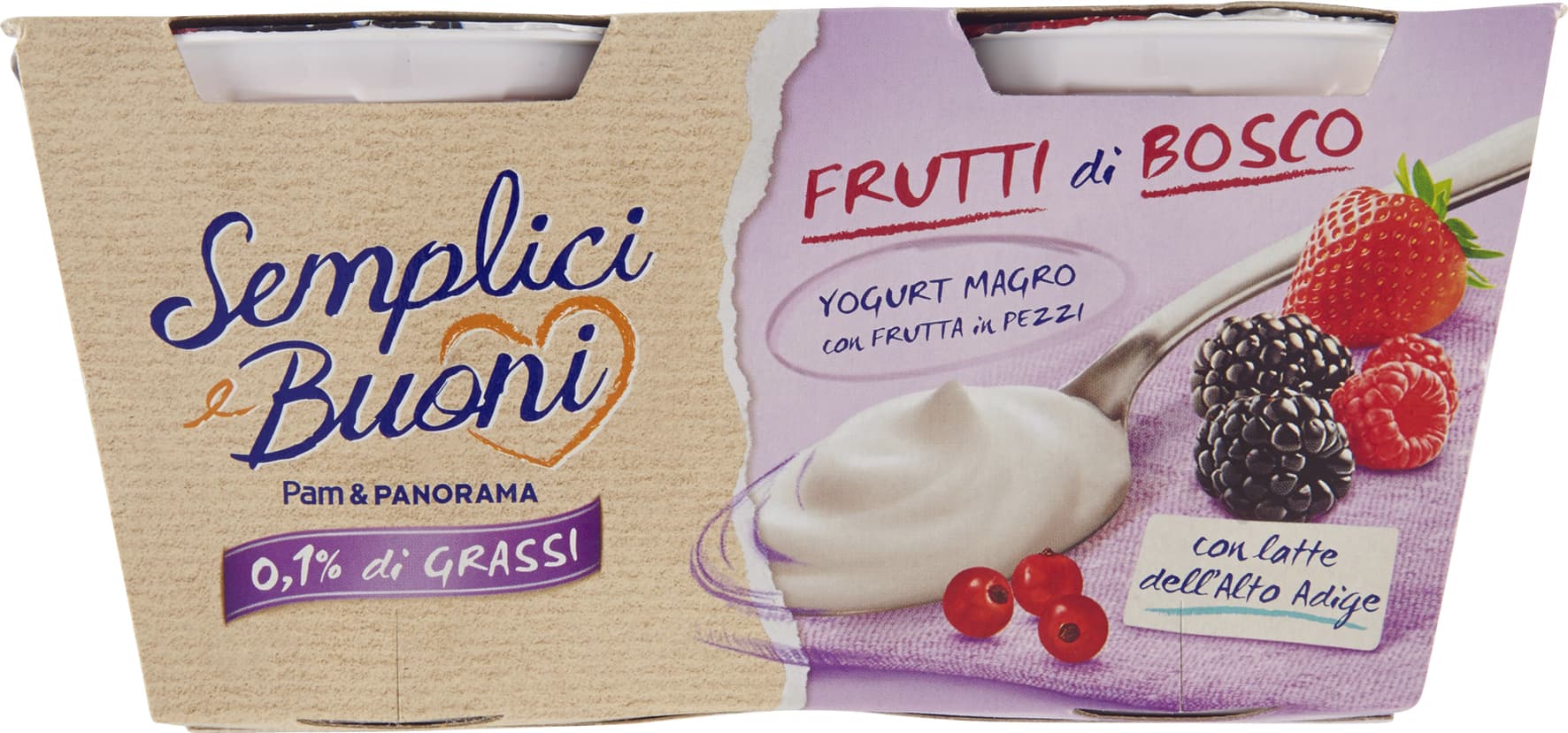 SEMPLICI E BUONI 0,1% di Grassi Frutti di Bosco Yogurt Magro con Frutta in Pezzi 250g (2x125g) – immagine 1