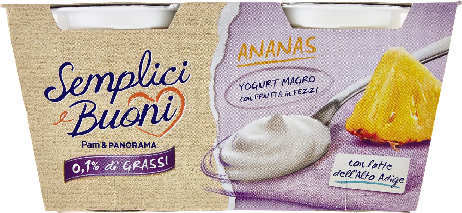 SEMPLICI E BUONI 0,1% di Grassi Ananas Yogurt Magro con Frutta in Pezzi 250g (2x125g) – immagine 1