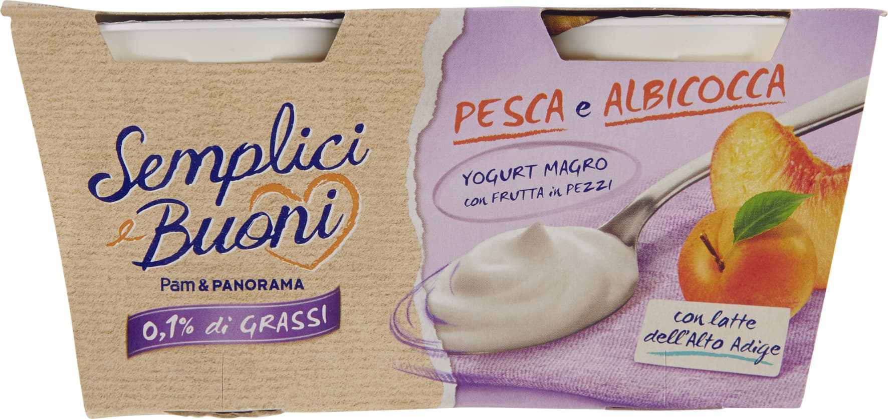 SEMPLICI E BUONI 0,1% di Grassi Pesca e Albicocca Yogurt Magro con Frutta in Pezzi 250g (2x125g) – immagine 1