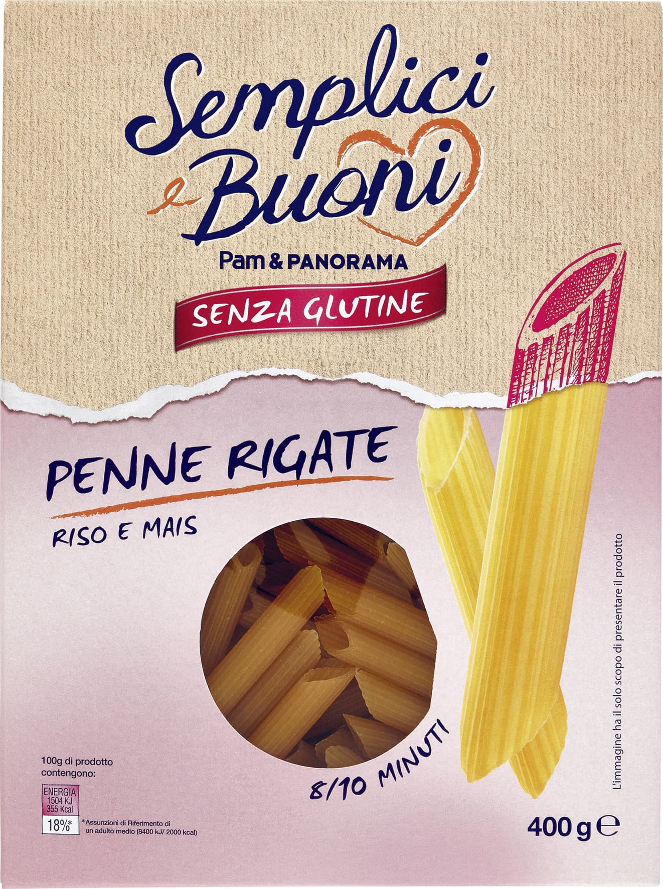 SEMPLICI E BUONI Senza Glutine Penne Rigate Riso e Mais 400 g – immagine 1