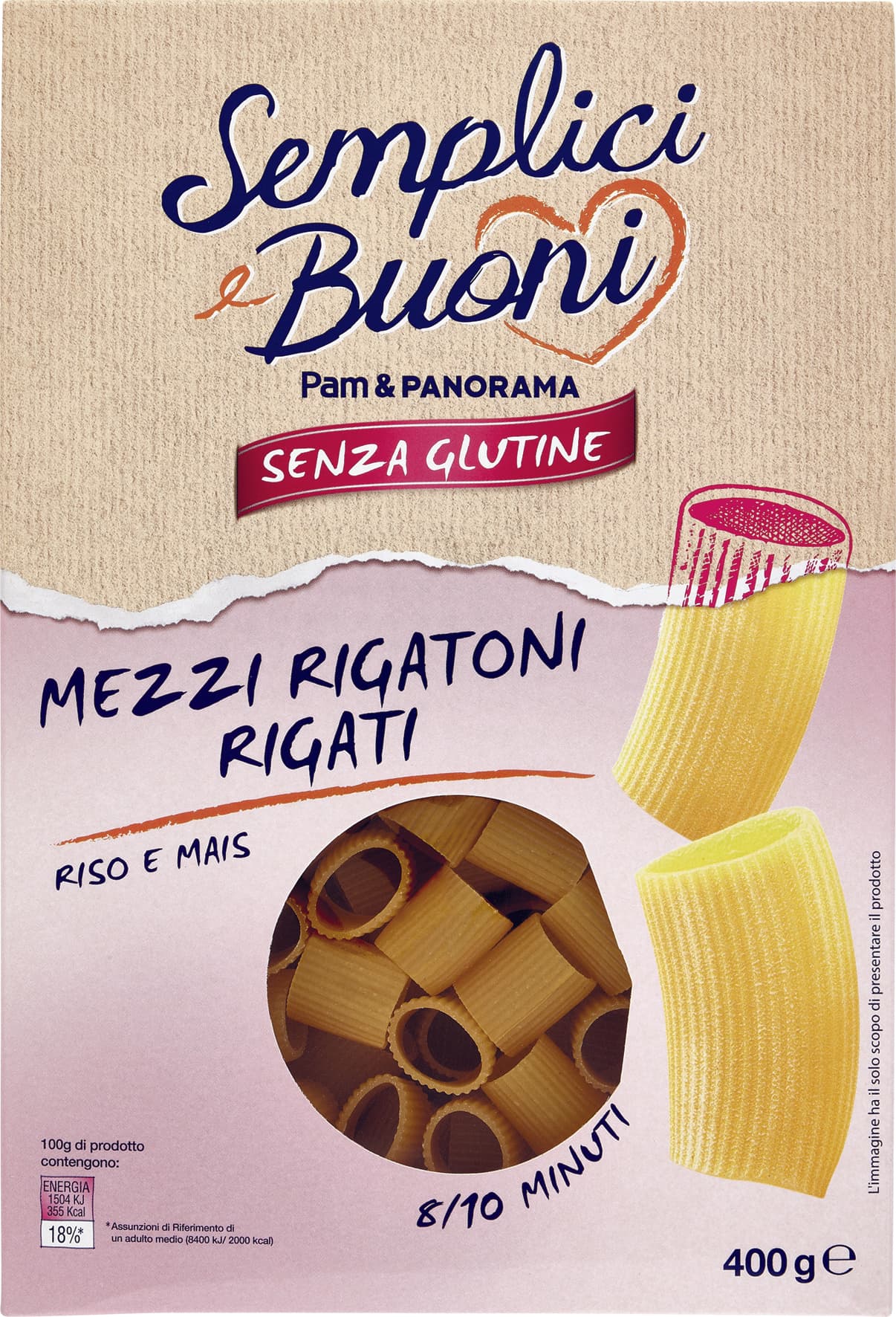 SEMPLICI E BUONI Senza Glutine Mezzi Rigatoni Rigati Riso e Mais 400 g – immagine 1