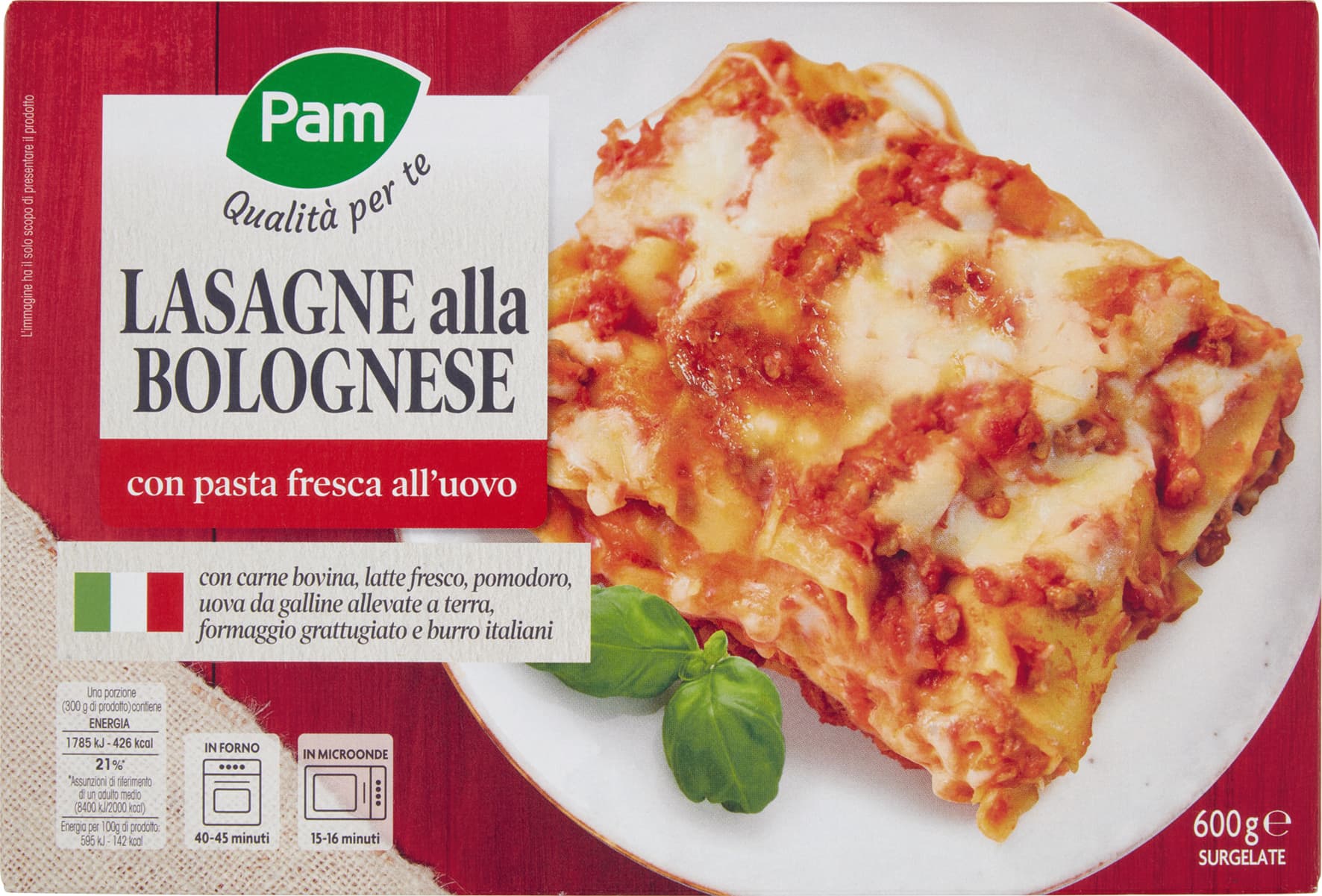 PAM Qualità per te Lasagne alla Bolognese con pasta fresca all'uovo Surgelate 600 g – immagine 1