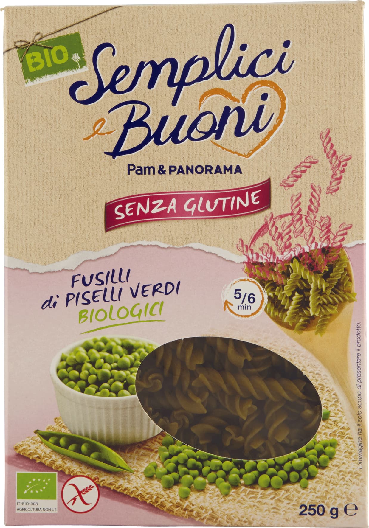 SEMPLICI E BUONI Senza Glutine Fusilli di Piselli Verdi Biologici 250 g – immagine 1