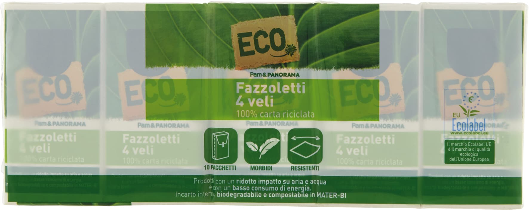 ECO Fazzoletti 100% carta riciclata 4 veli 10 pacchetti – immagine 1