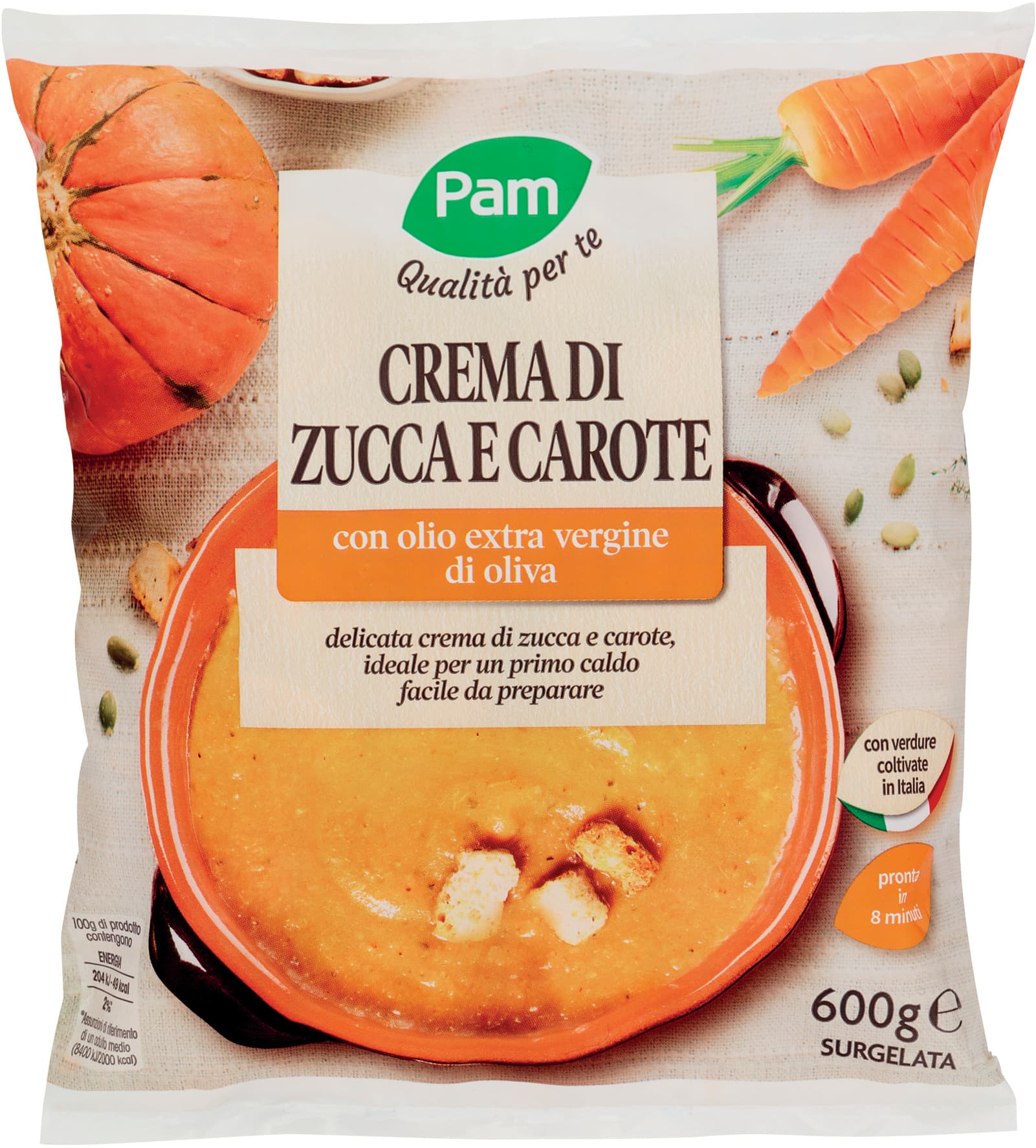 PAM Qualità per te Crema di Zucca e Carote con olio extra vergine di oliva Surgelata 600 g – immagine 1