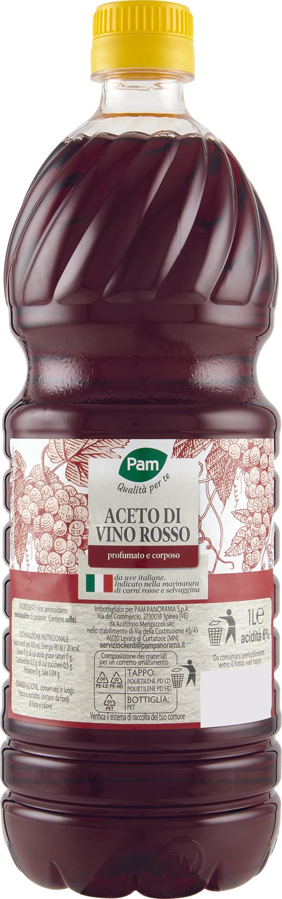 PAM PANORAMA Aceto di Vino rosso 1 litro – immagine 1