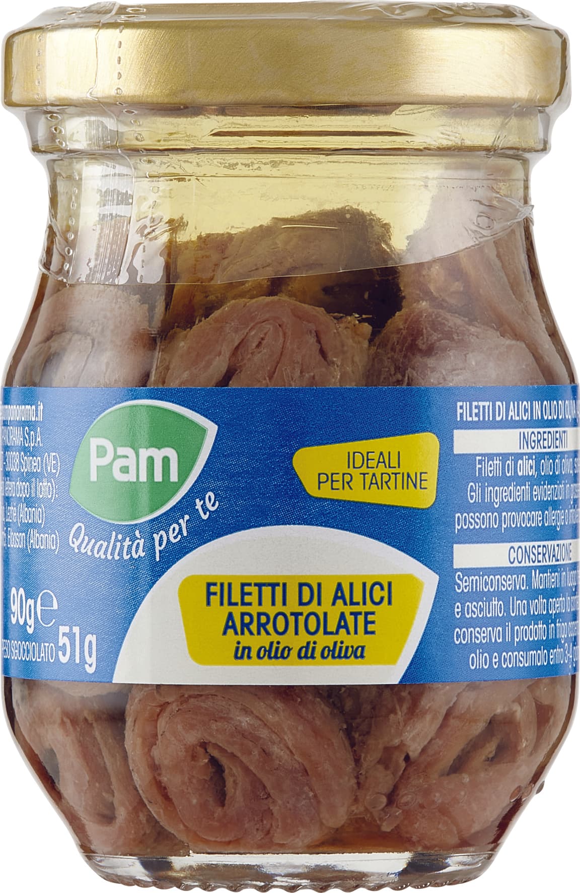 PAM PANORAMA Filetti di Alici Arrotolate in olio d'oliva 90 g – immagine 1