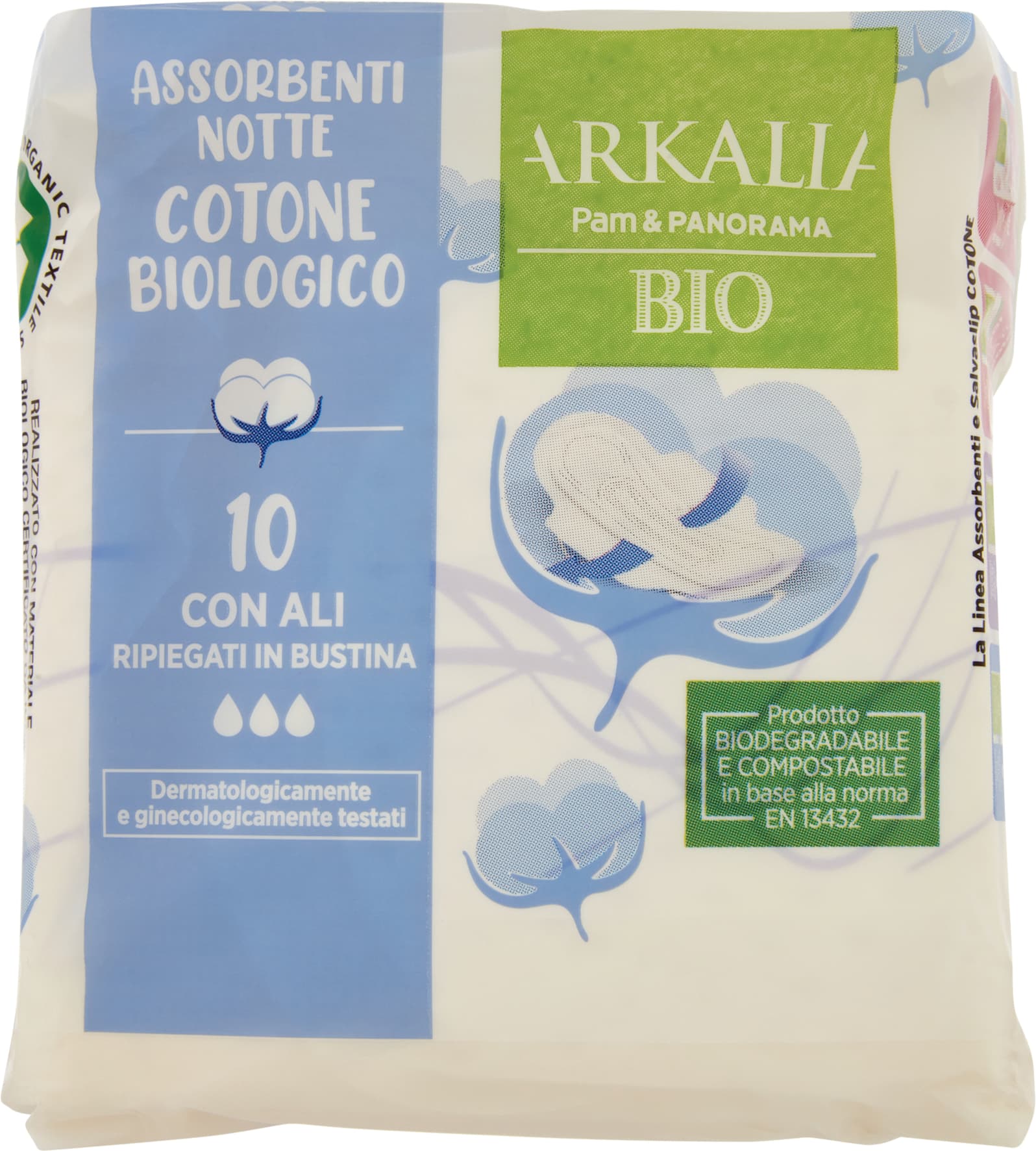 ARKALIA BIO Assorbenti Notte Cotone Biologico con Ali Ripiegati in Bustina 10 pz – immagine 1