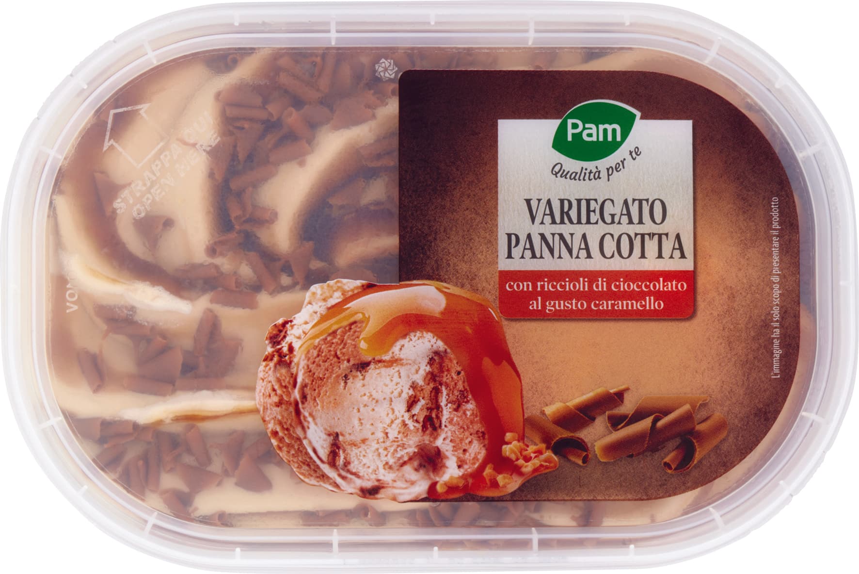 PAM Qualità per te Variegato Panna Cotta con riccioli di cioccolato al gusto caramello 500 g – immagine 1