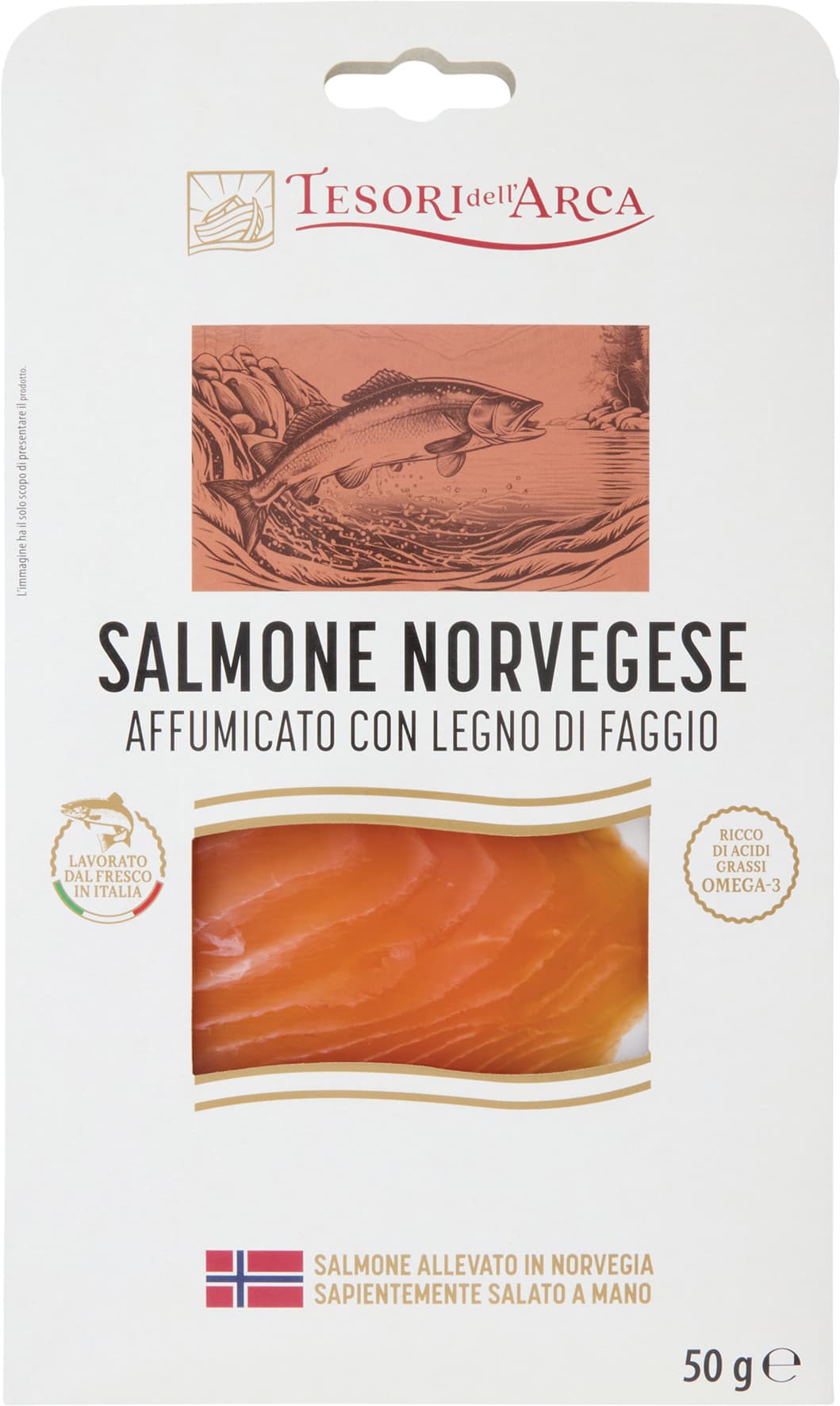 TESORI DELL'ARCA Salmone Norvegese Affumicato con Legno di Faggio 50 g – immagine 1