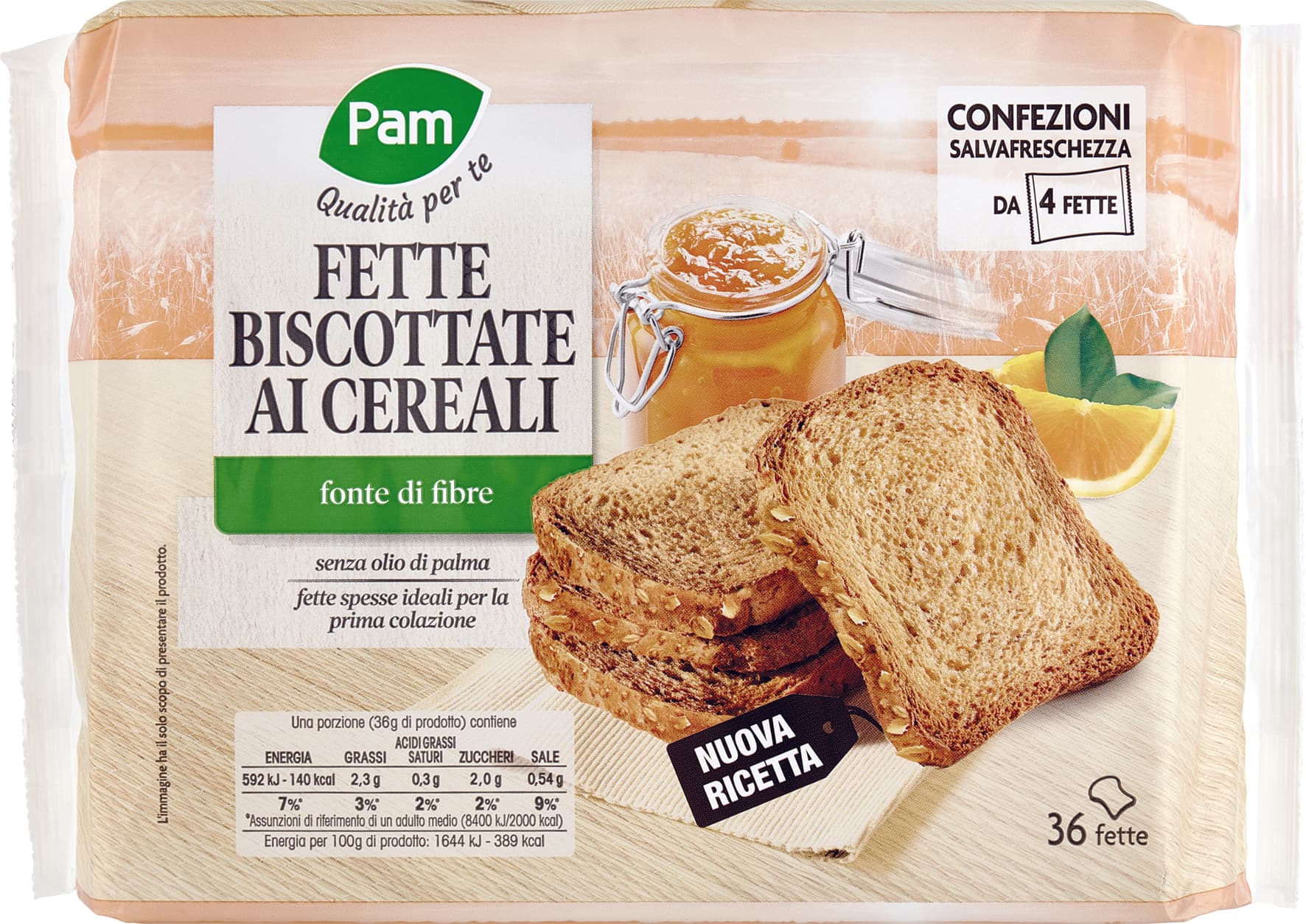 PAM Qualità per te Fette Biscottate ai Cereali 9 x 36 g – immagine 1