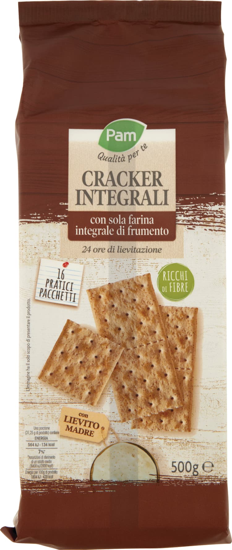 PAM Qualità per te Cracker Integrali con sola farina integrale di frumento 16 x 31,25 g – immagine 1