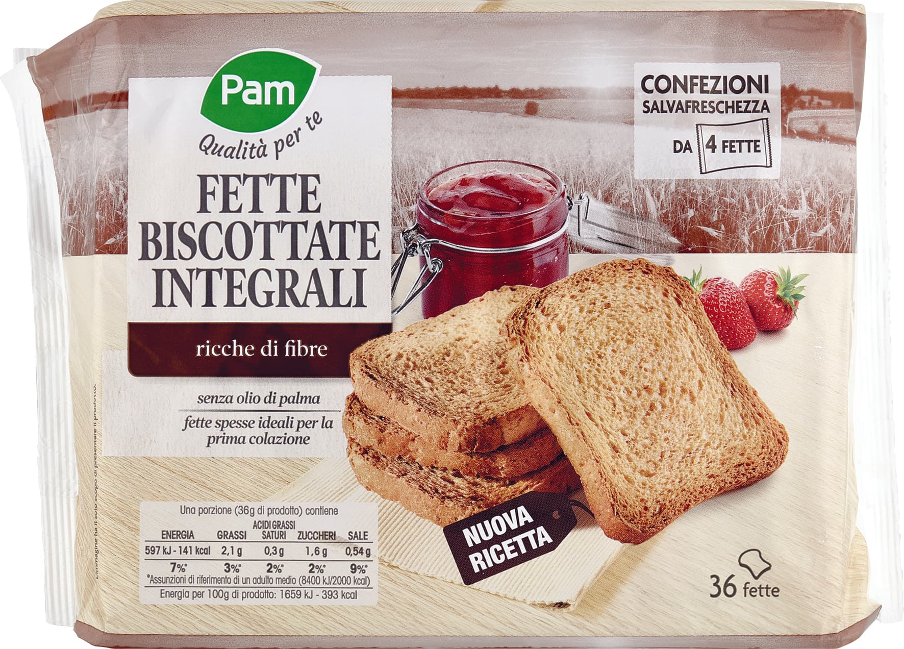 PAM Qualità per te Fette Biscottate Integrali 9 x 36 g – immagine 1