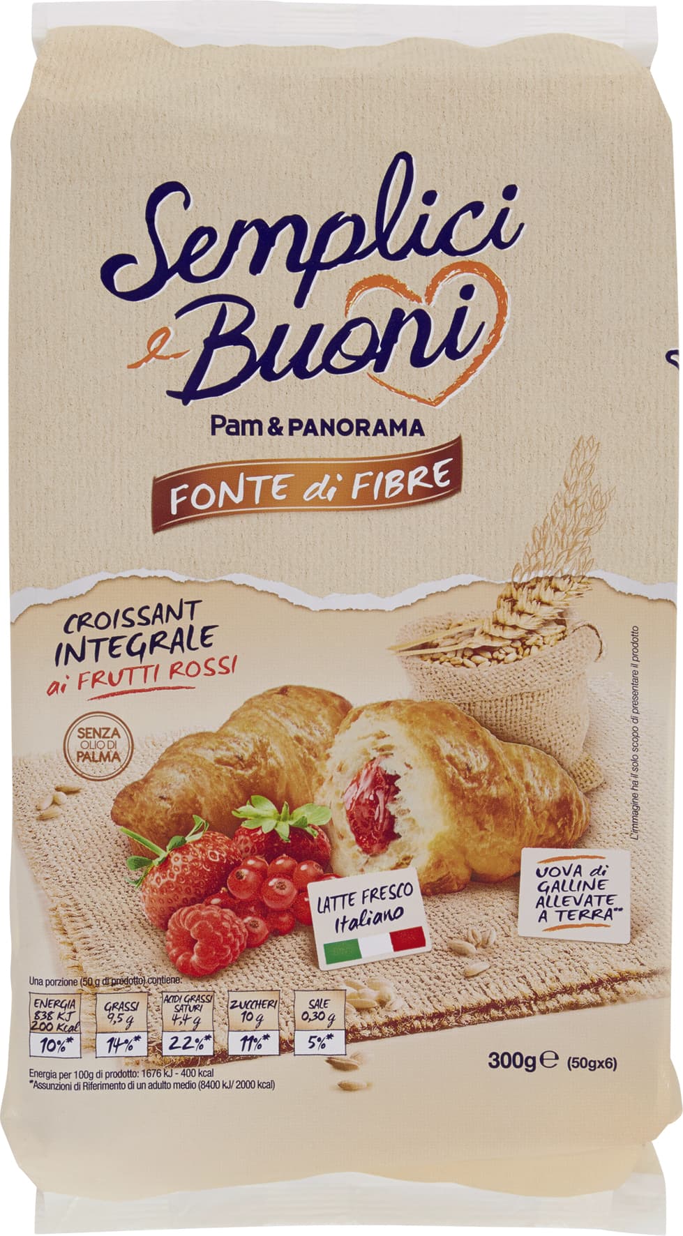 SEMPLICI E BUONI Fonte di Fibre Croissant Integrale ai Frutti Rossi 300g (50gx6) – immagine 1