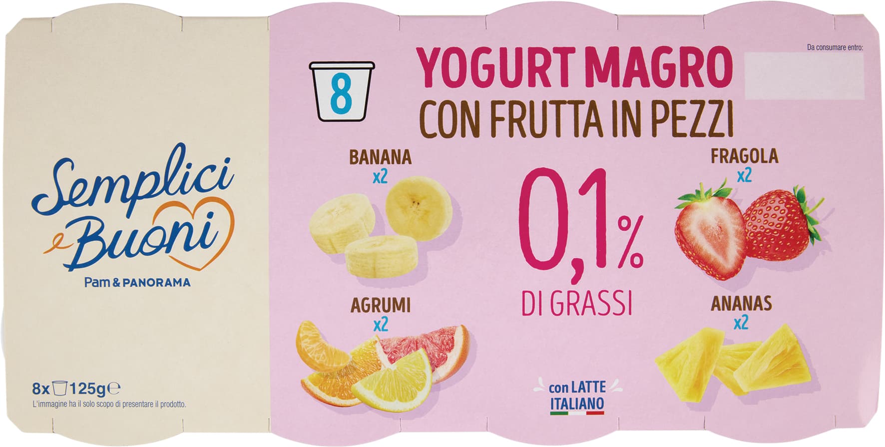 SEMPLICI E BUONI 0,1% di Grassi Yogurt Magro con Frutta in Pezzi 8 x 125 g – immagine 1