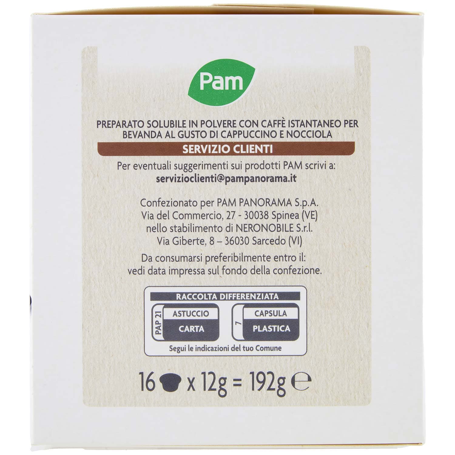 PAM Capsule Nocciolino Cremoso Compatibili Nescafè* Dolce Gusto* 192g (16x12g) – immagine 3