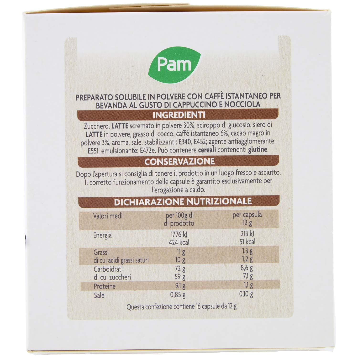 PAM Capsule Nocciolino Cremoso Compatibili Nescafè* Dolce Gusto* 192g (16x12g) – immagine 5