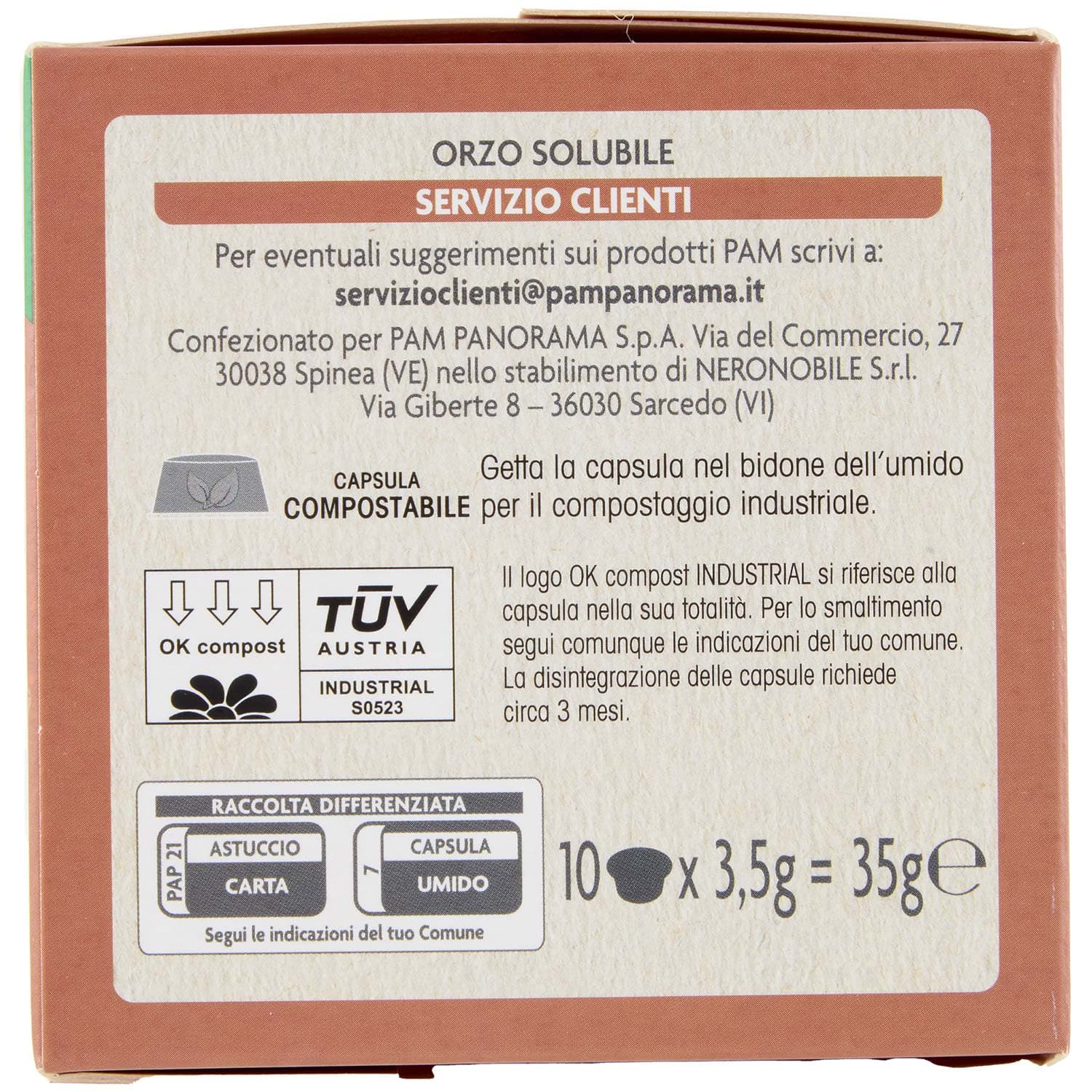 PAM Qualità per te Orzo 10 capsule Compatibili con sistema Lavazza* a Modo Mio* 35g (3,5g x 10) – immagine 3