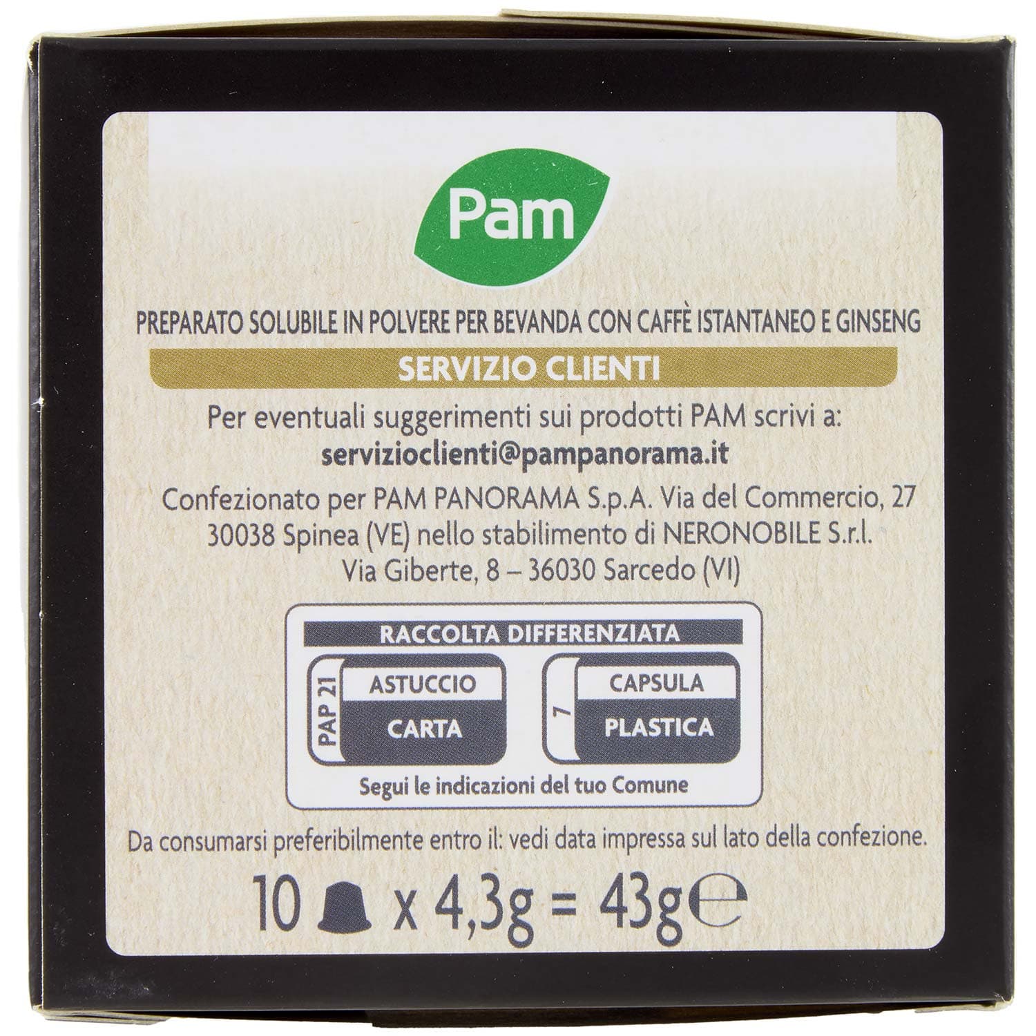 PAM Capsule Ginseng Cremoso Compatibili Nespresso* 43g (10x4,3g) – immagine 3