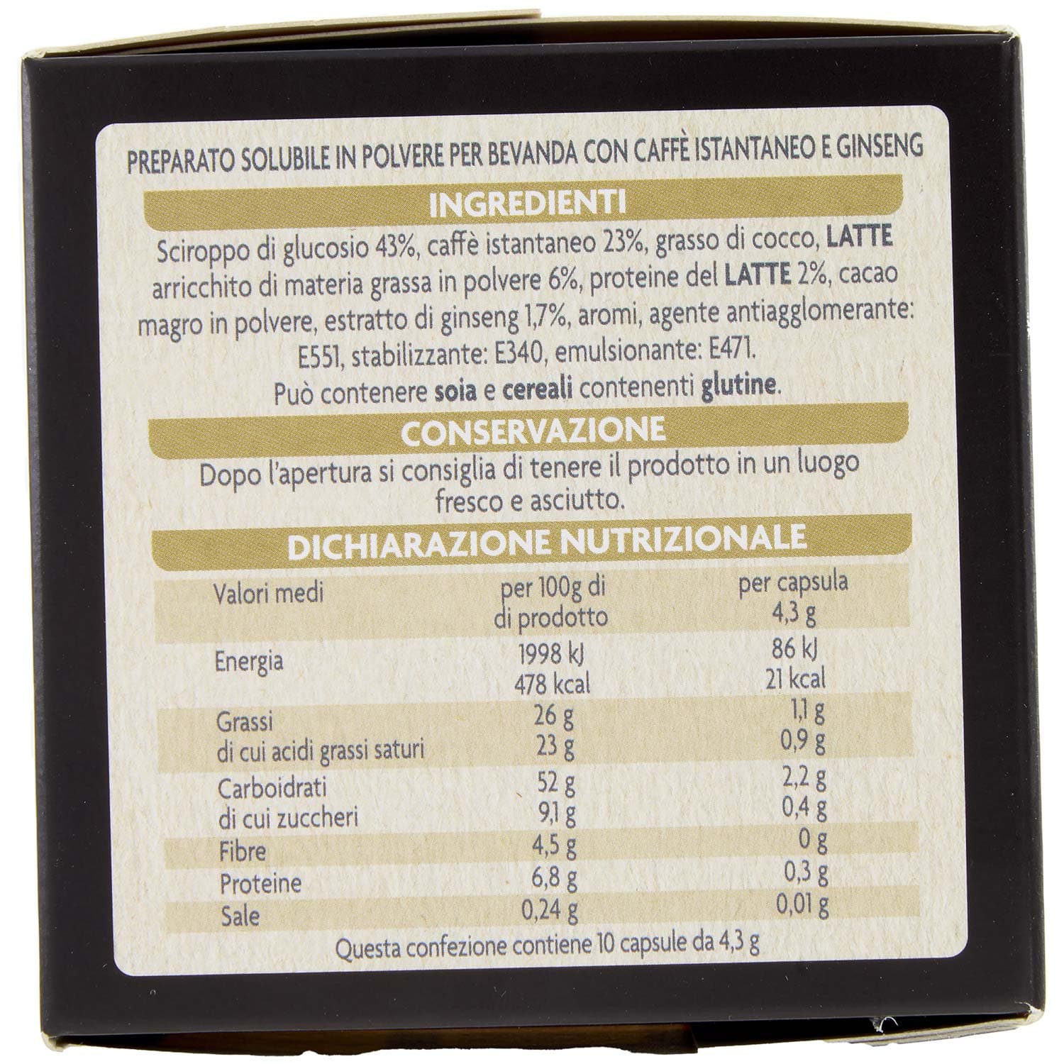 PAM Capsule Ginseng Cremoso Compatibili Nespresso* 43g (10x4,3g) – immagine 5
