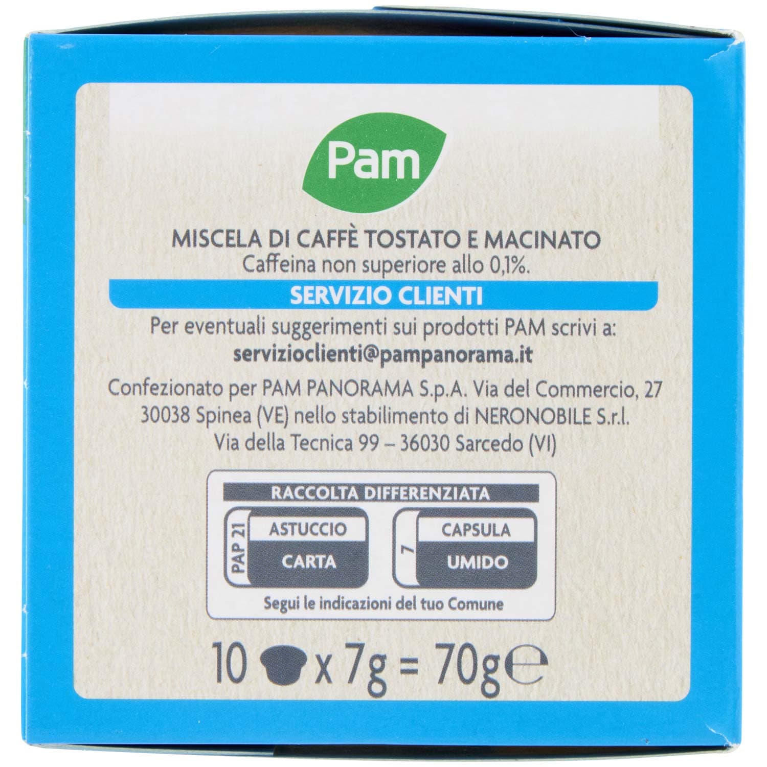 PAM Qualità per te Decaffeinato 10 capsule Compatibili con sistema Lavazza* a Modo Mio* 70g (7gx10) – immagine 3