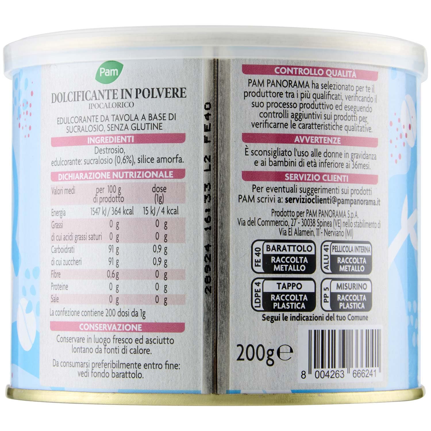 PAM PANORAMA Dolcificante in Polvere ipocalorico 200 g – immagine 4