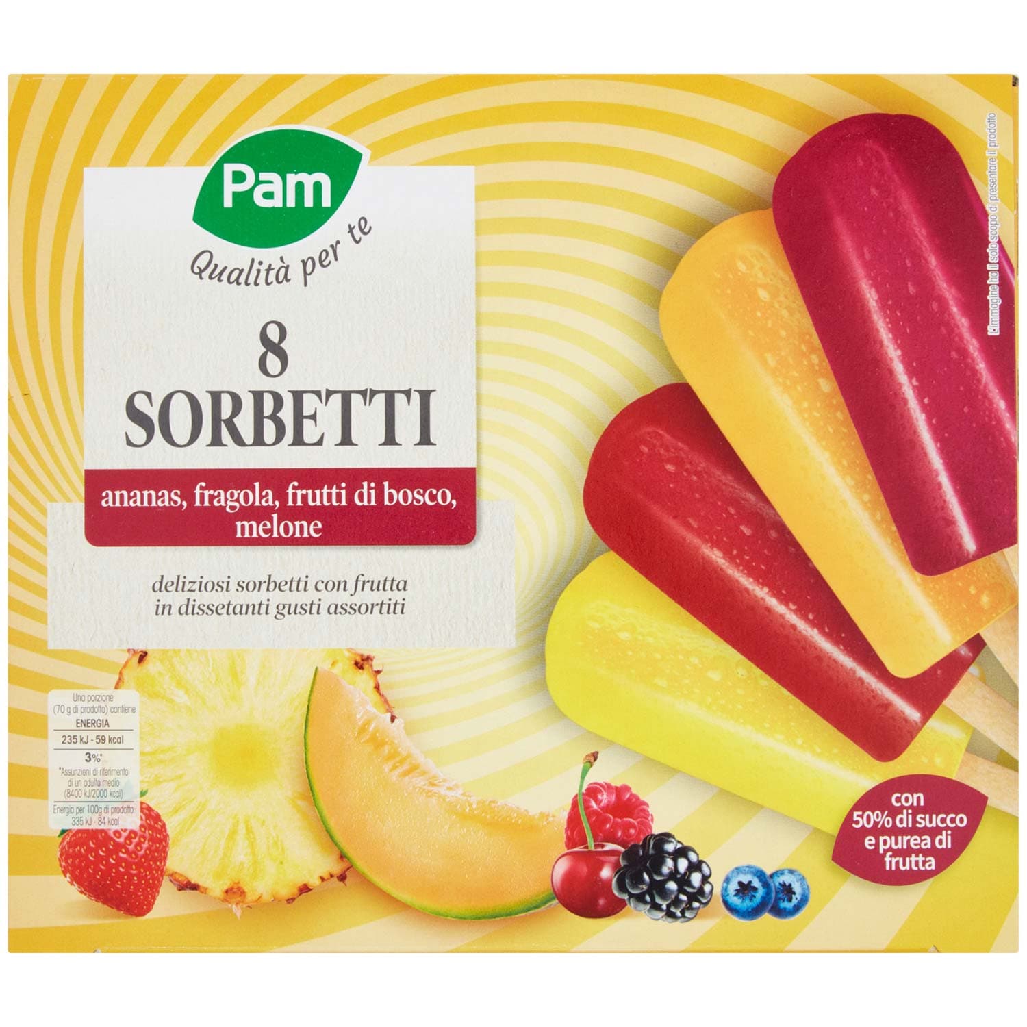 PAM PANORAMA Sorbetti Frutta Frutti di bosco Ananas Fragola Melone 8 x 70 g – immagine 2