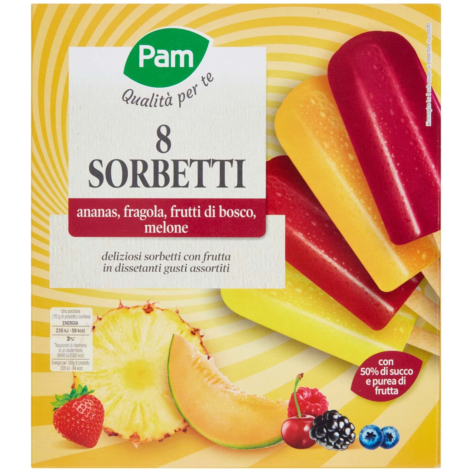 PAM PANORAMA Sorbetti Frutta Frutti di bosco Ananas Fragola Melone 8 x 70 g – immagine 4