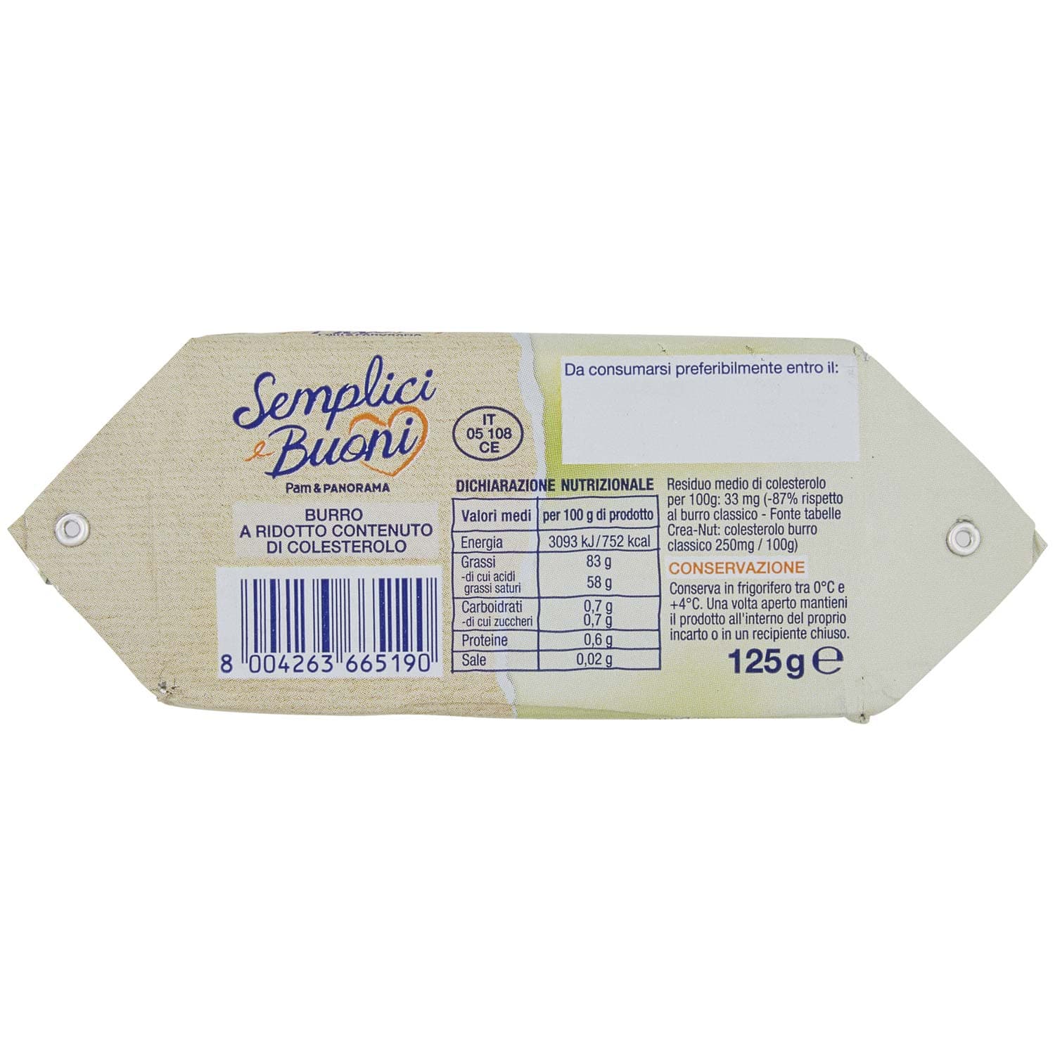 SEMPLICI E BUONI 87% di Colesterolo in Meno Burro a ridotto contenuto di Colesterolo 125 g – immagine 4