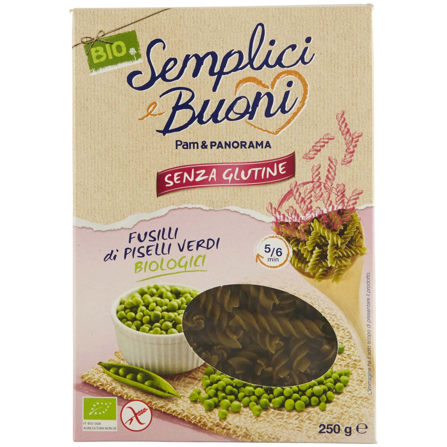 SEMPLICI E BUONI Senza Glutine Fusilli di Piselli Verdi Biologici 250 g – immagine 2