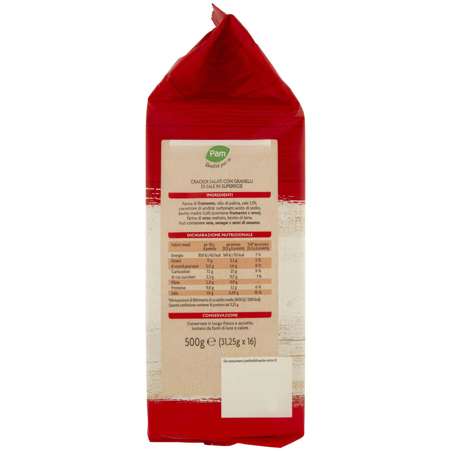PAM Qualità per te Cracker Salati con granelli di sale in superficie 16 x 31,25 g – immagine 3