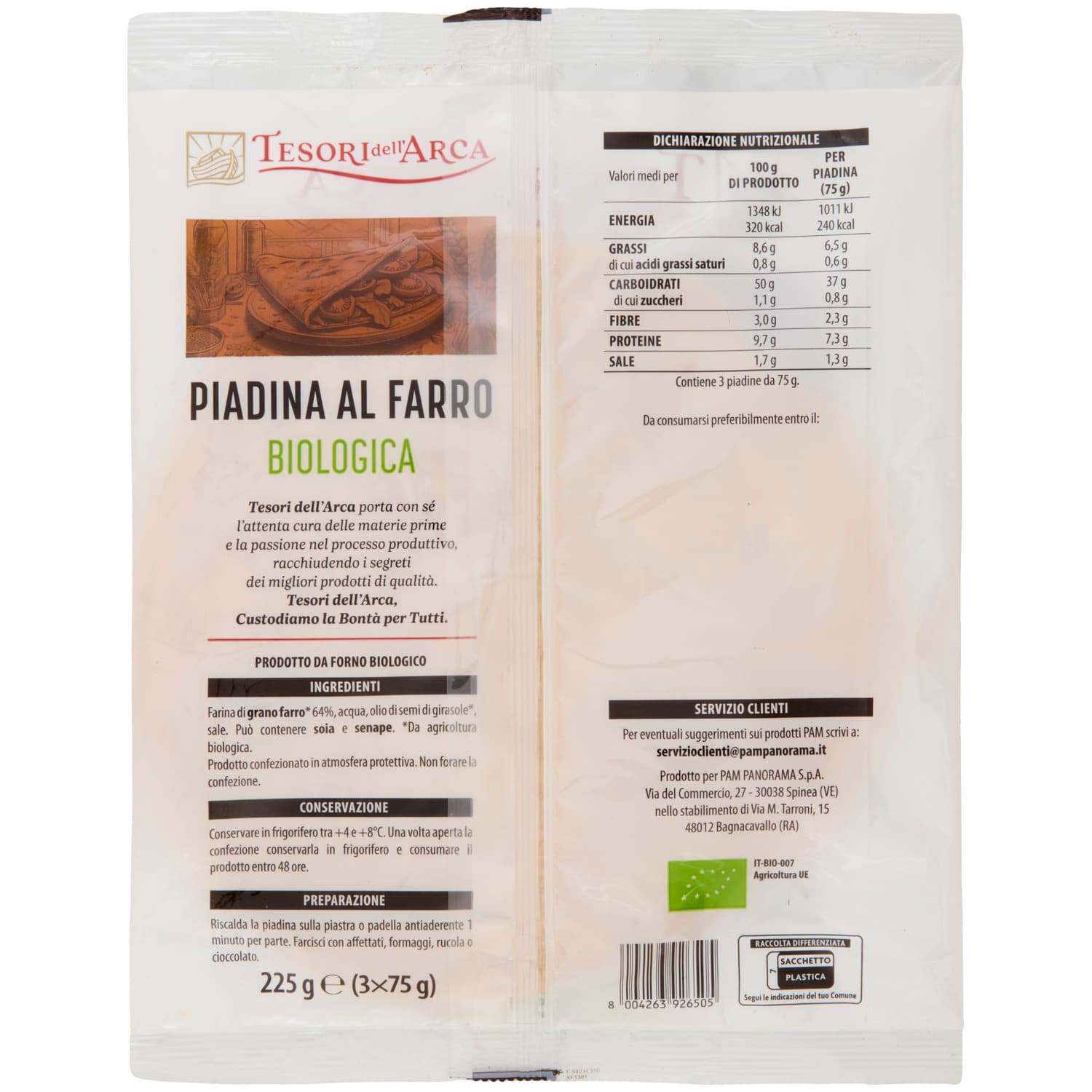 TESORI DELL'ARCA Piadina al Farro Biologica 3 x 75 g – immagine 4
